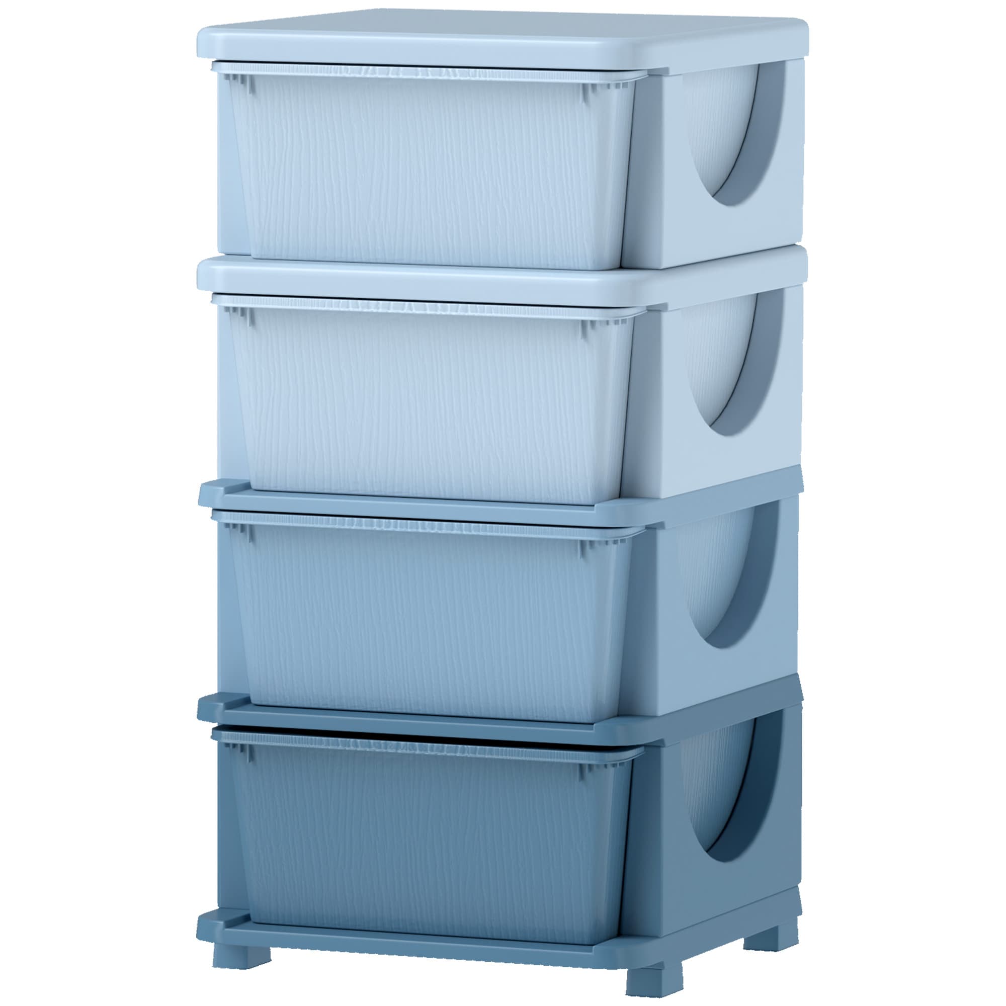 HOMCOM Boîtes de rangement pour enfants, 4 tiroirs, bords arrondis, design surélevé, plastique, bleu