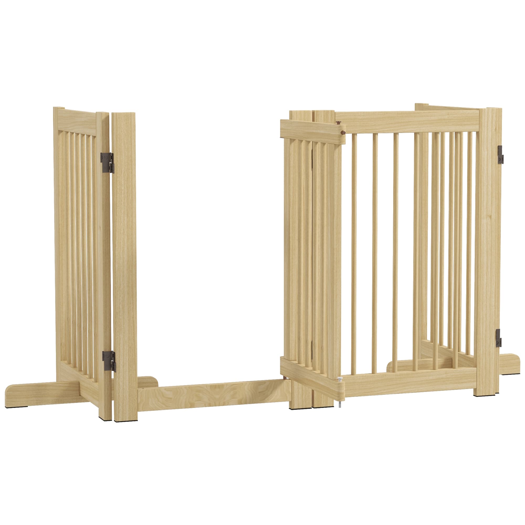 PawHut Barrière pour Chien Autoportante, 4 Panneaux, flexible, Bois de pin, 204L x 36l x 75H cm, Bois naturel