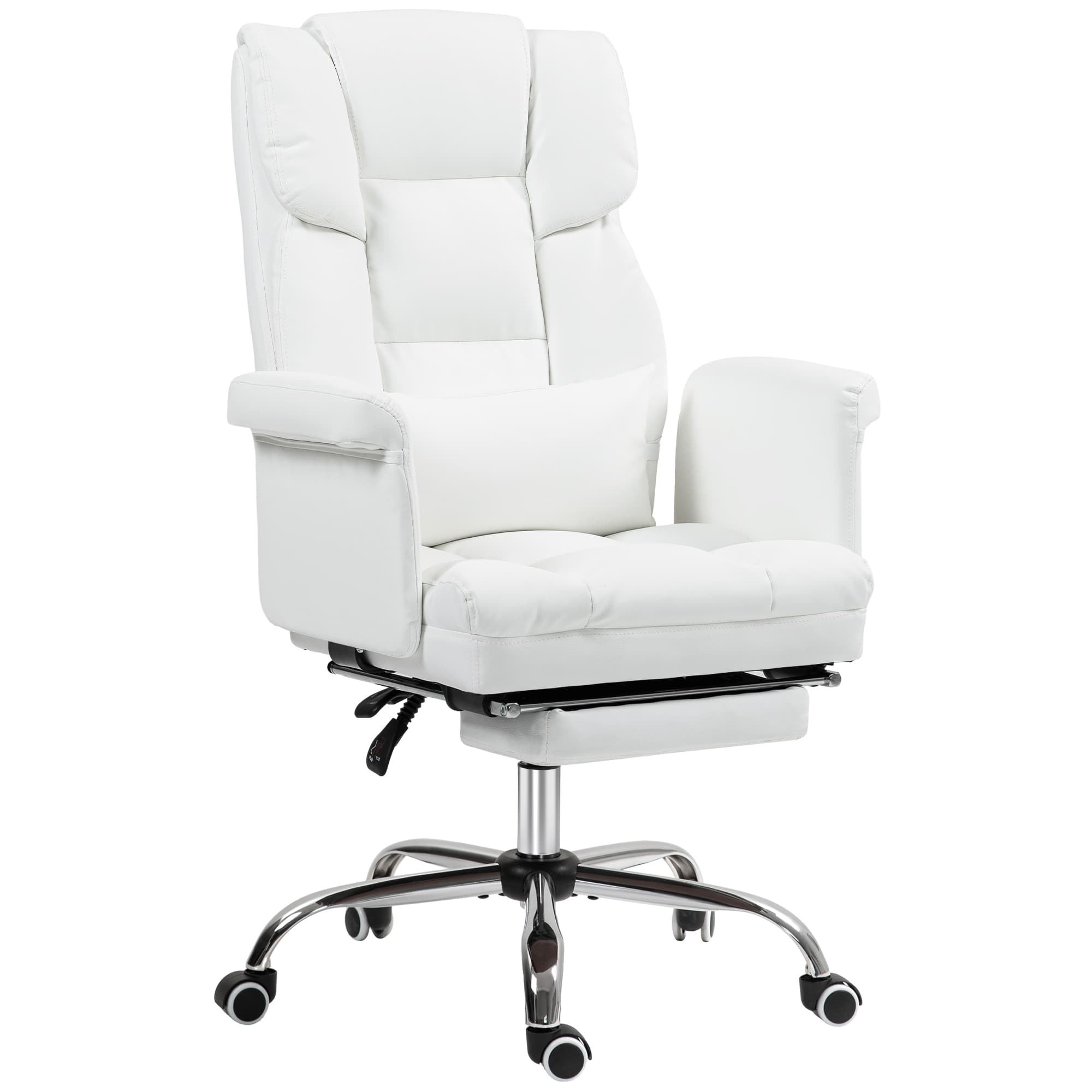 HOMCOM Chaise de bureau ergonomique, réglable en hauteur de 48-56 cm, dossier inclinable, repose-pieds, blanc