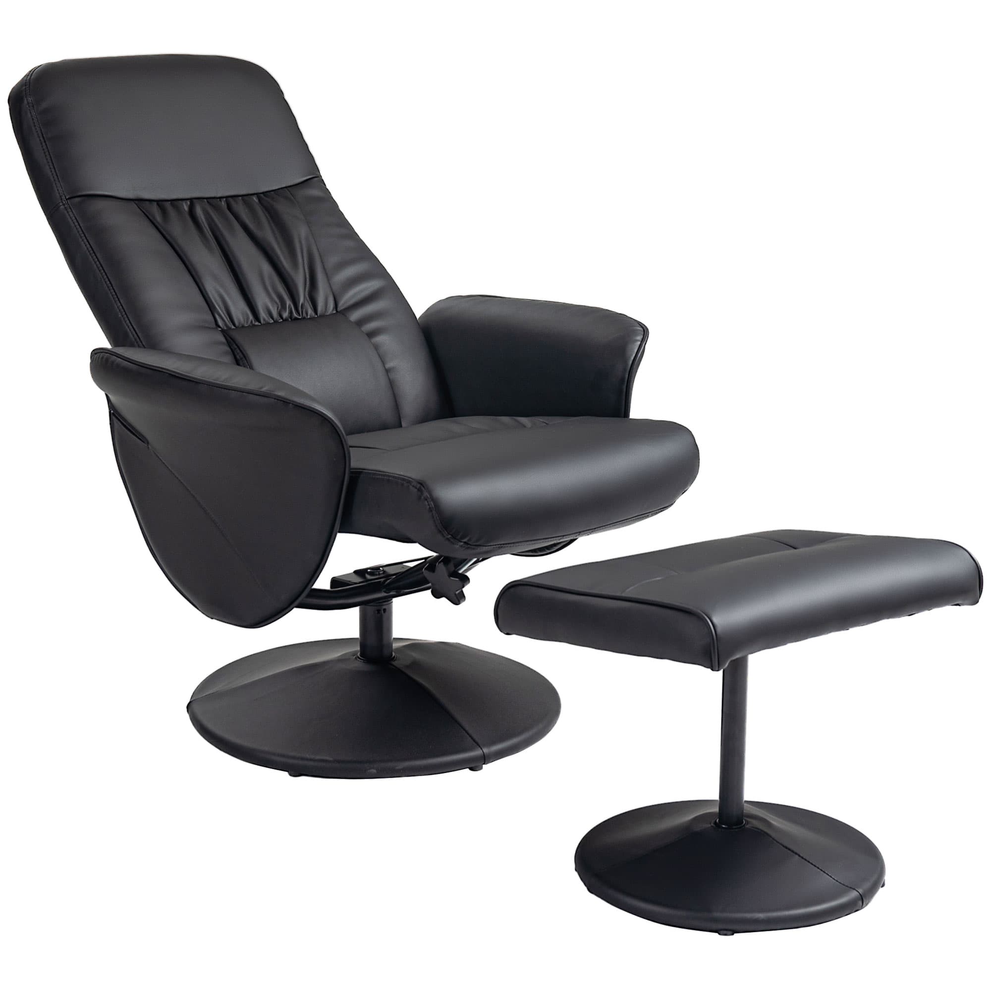 HOMCOM Ensemble fauteuil 2 pièces Fauteuil avec Repose-pieds Fauteuil Relax avec Repose-pieds, réglable en hauteur, dossier inclinable, Noir
