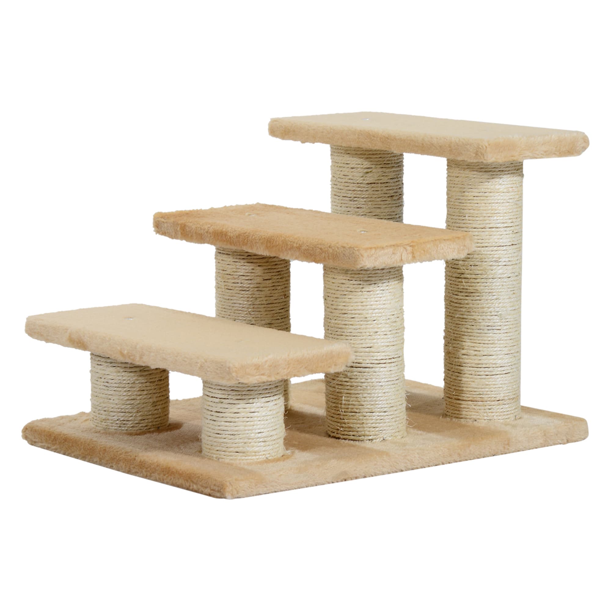 PawHut Escalier pour Animaux de Compagnie 3 marches pour Chat et Chien en Peluche Beige 45 x 35 x 34 cm