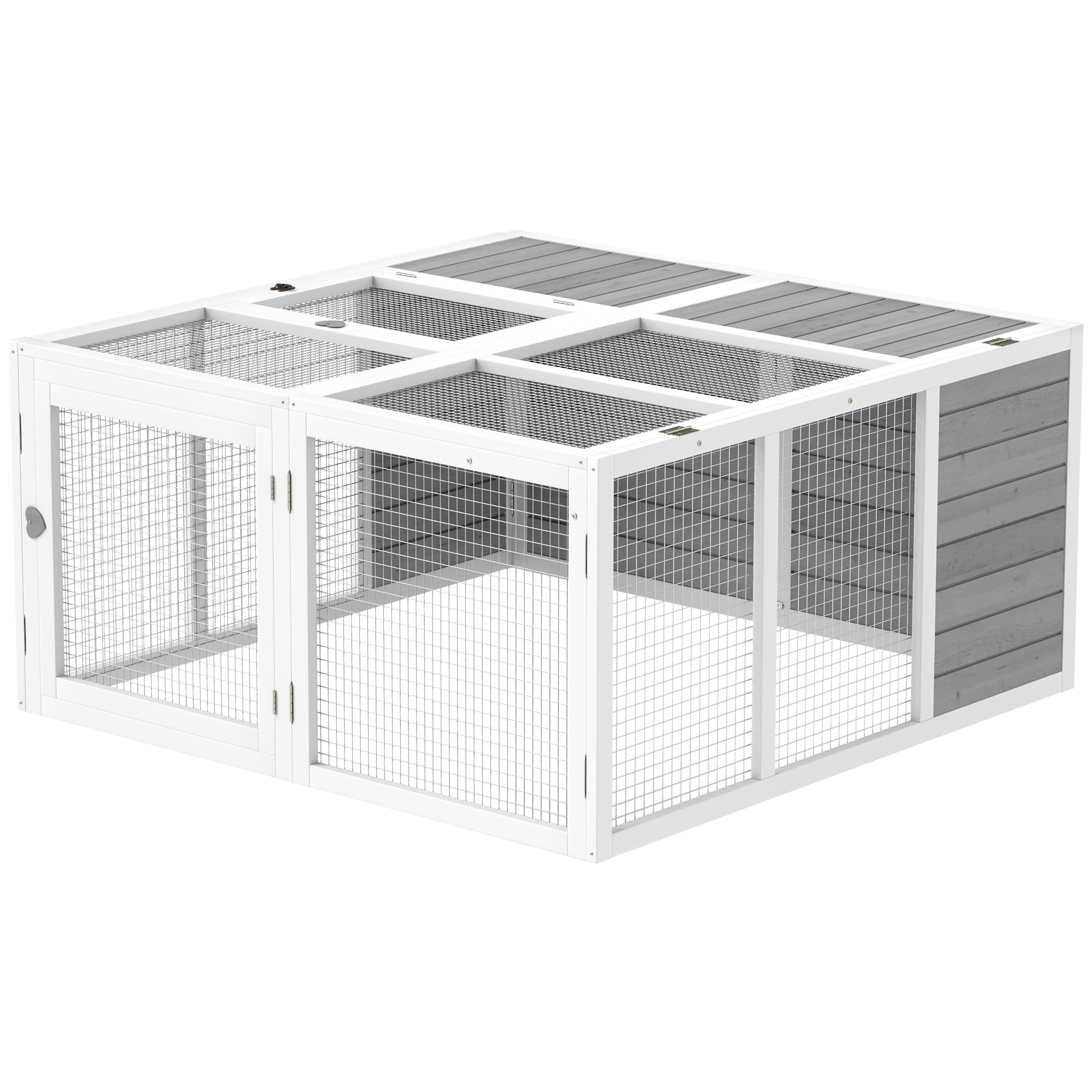 PawHut Clapier pour Petits Animaux, Clapier pour Lapins, Construction en Bois, Pliable, pour Intérieur et Extérieur, Gris clair