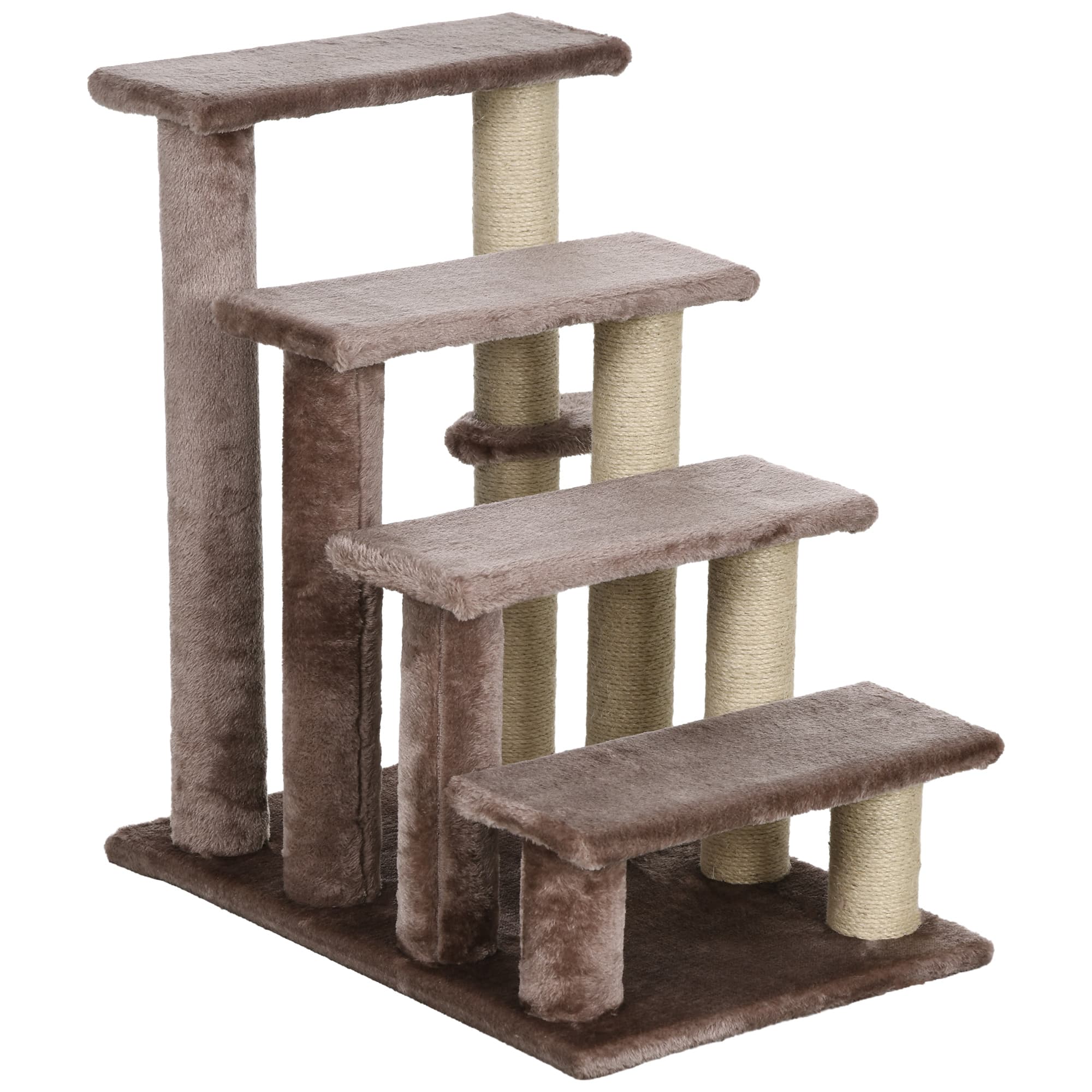PawHut Escalier pour animaux de compagnie, griffoir, 4 marches, pour animaux jusqu'à 5 kg, 60x40x64 cm, Marron