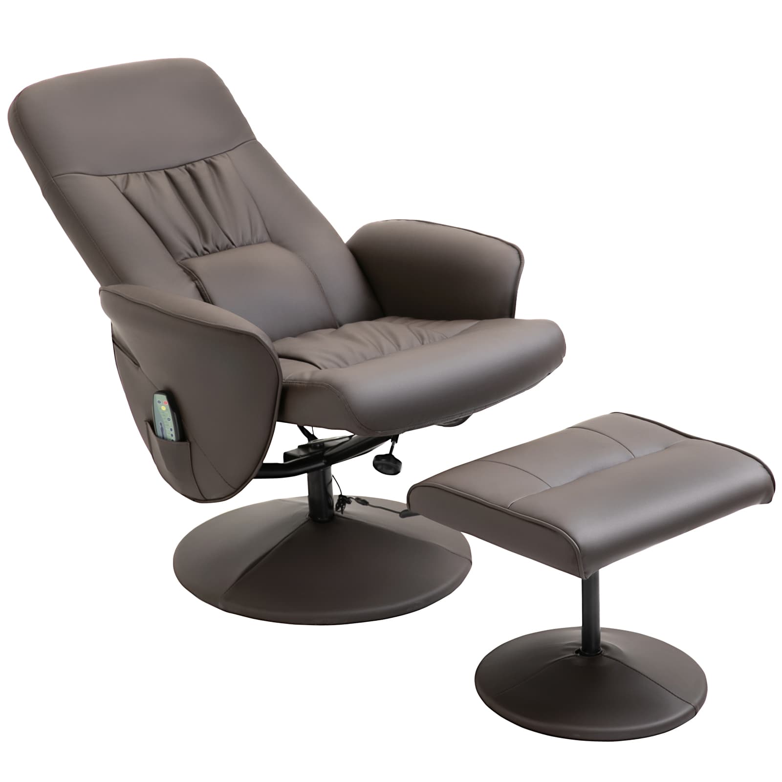 HOMCOM Fauteuil Relax avec Repose-Pieds Fauteuil de Massage Électrique Fauteuil TV Pivotant avec Pochette Latérale, Télécommande, Similicuir Marron