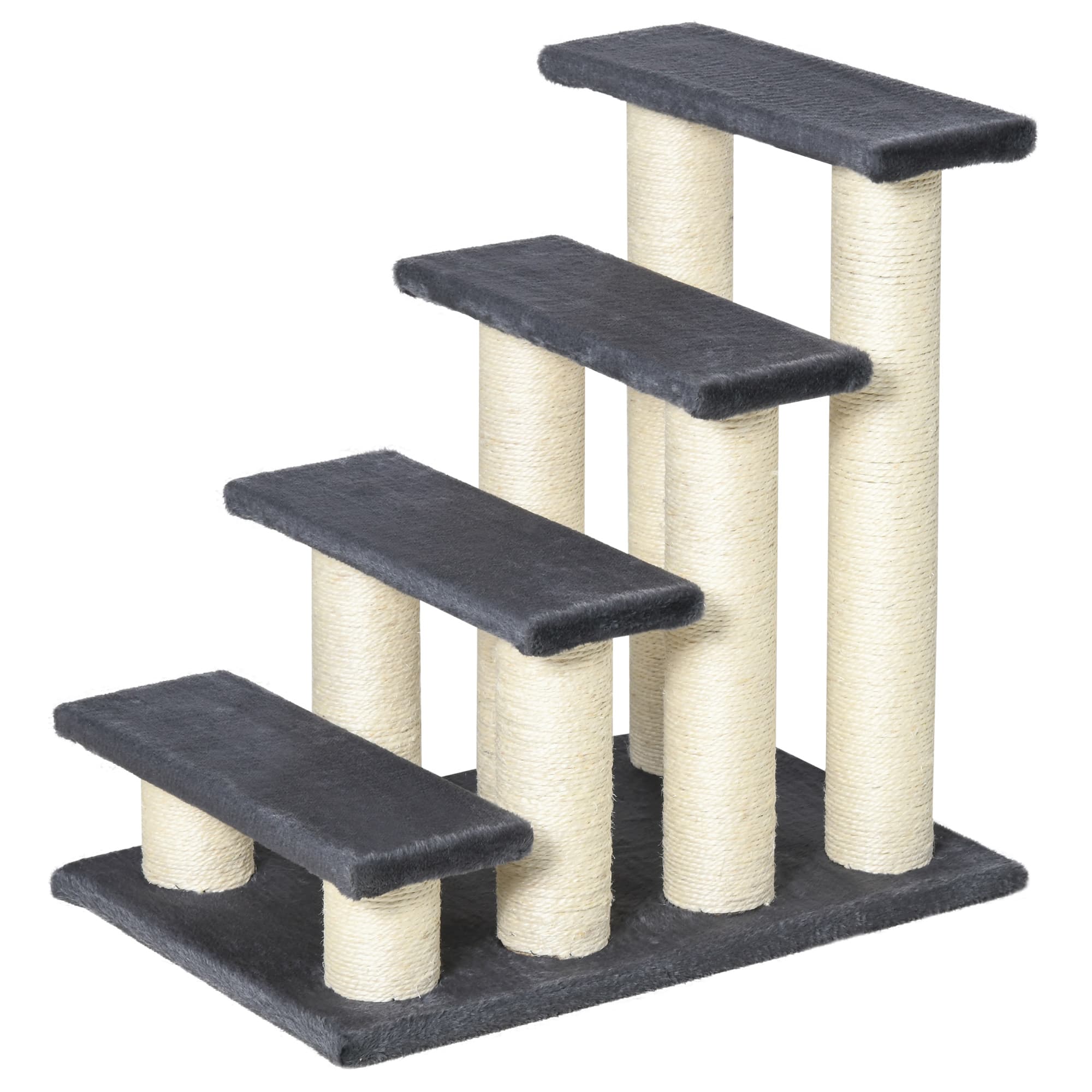PawHut Trepied pour Animaux d'escalier pour Chat et Chien 4 marches Escalier en Peluche Gris 60 x 40,5 x 59 cm