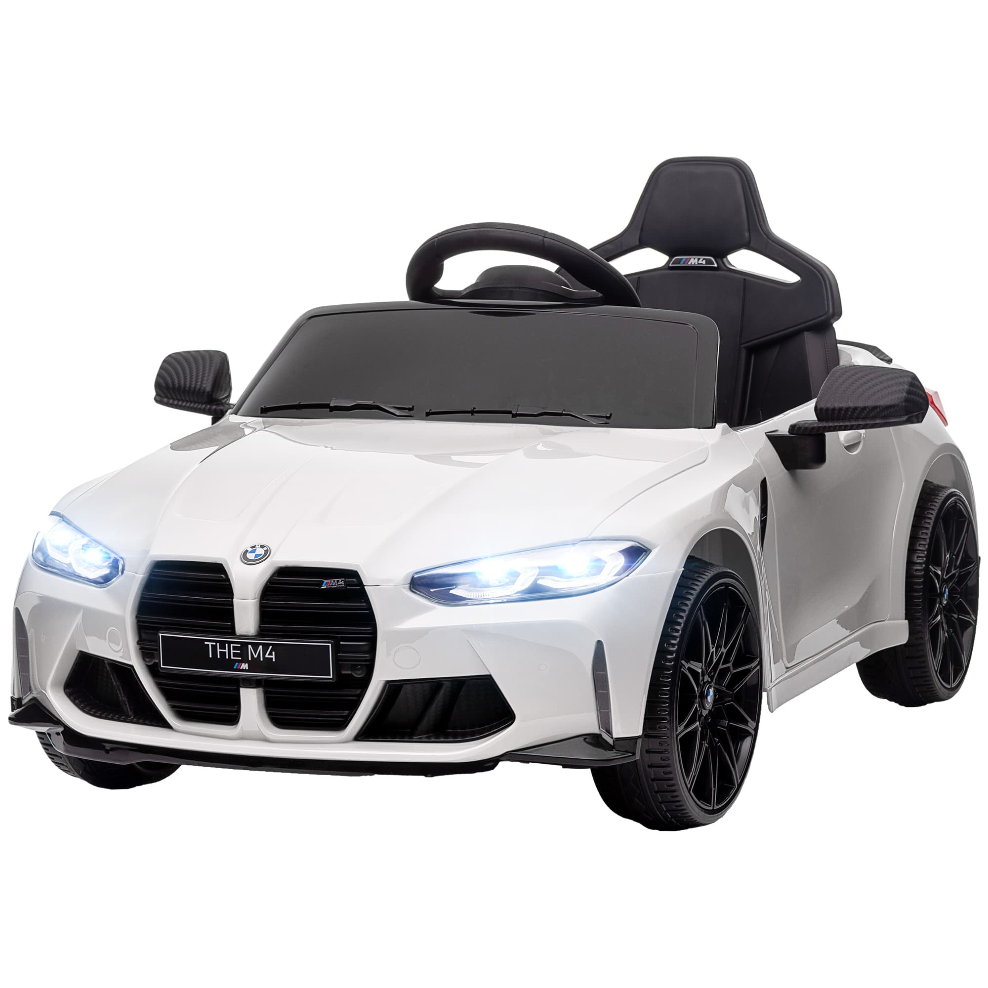 AIYAPLAY Voiture Électrique pour Enfants BMW M4, Son & Lumière, 3-5 km/h, avec Télécommande, pour 3-5 Ans, Blanc