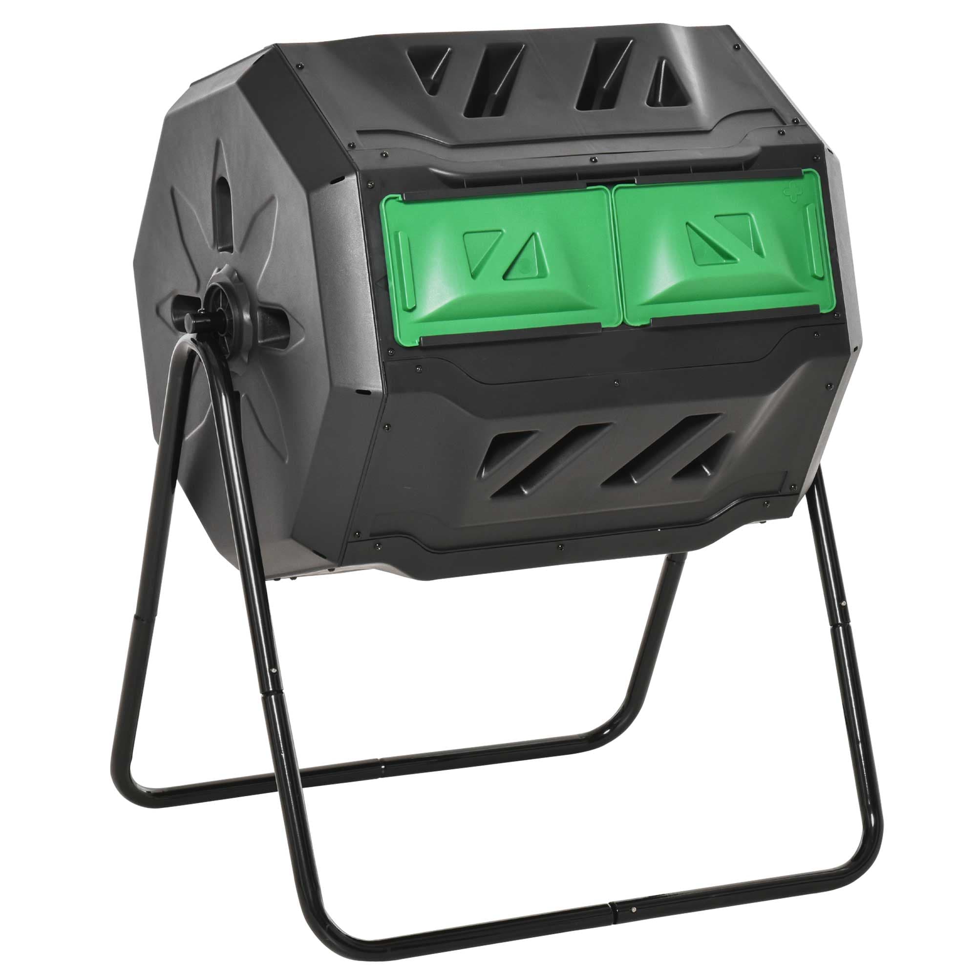 Outsunny Composteur avec 2 Compartiments, Capacité de 160 L, rotatif, 71 cm x 65 cm x 96 cm, Vert + Noir