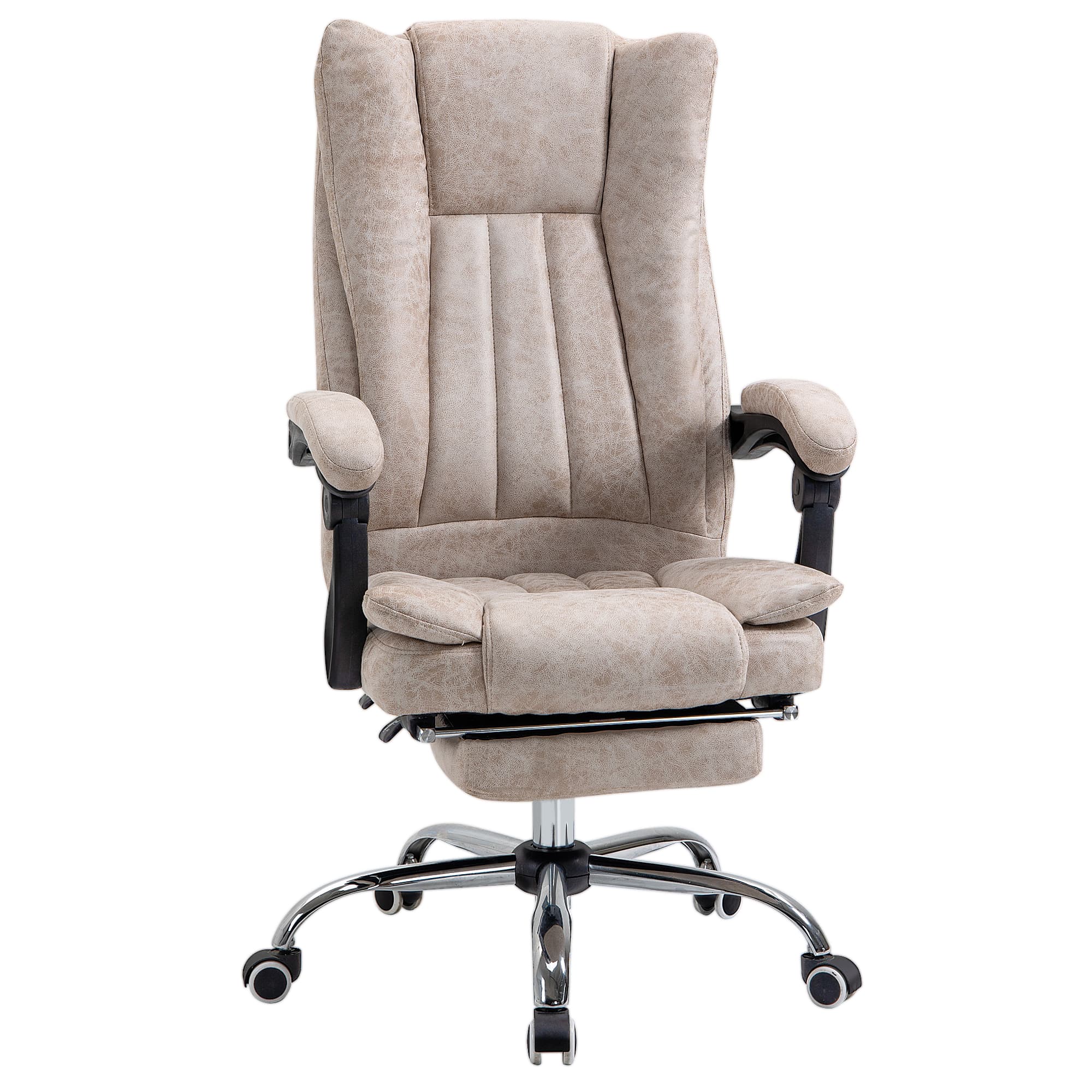 Vinsetto Fauteuil de Bureau Pivotant avec Fonction Inclinable Repose-pieds Siège Réglable en Hauteur Plastique Métal Nylon Beige+Noir 63x71x110-118cm