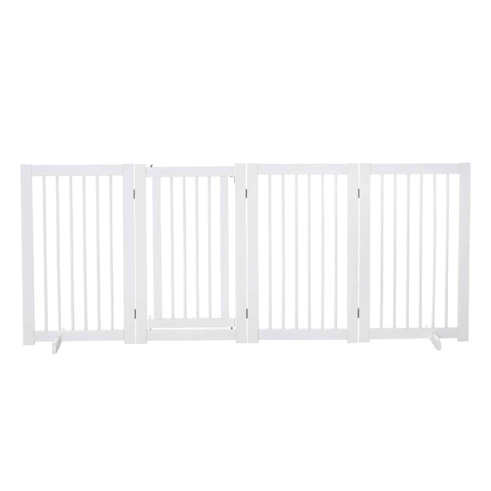 PawHut Barrière Autoportante de Sécurité pour Chiens 4 Panneaux, 220x91cm, Pliable Porte, avec 2 Pieds de Soutien, Bois, pour Couloir, Escalier Blanc