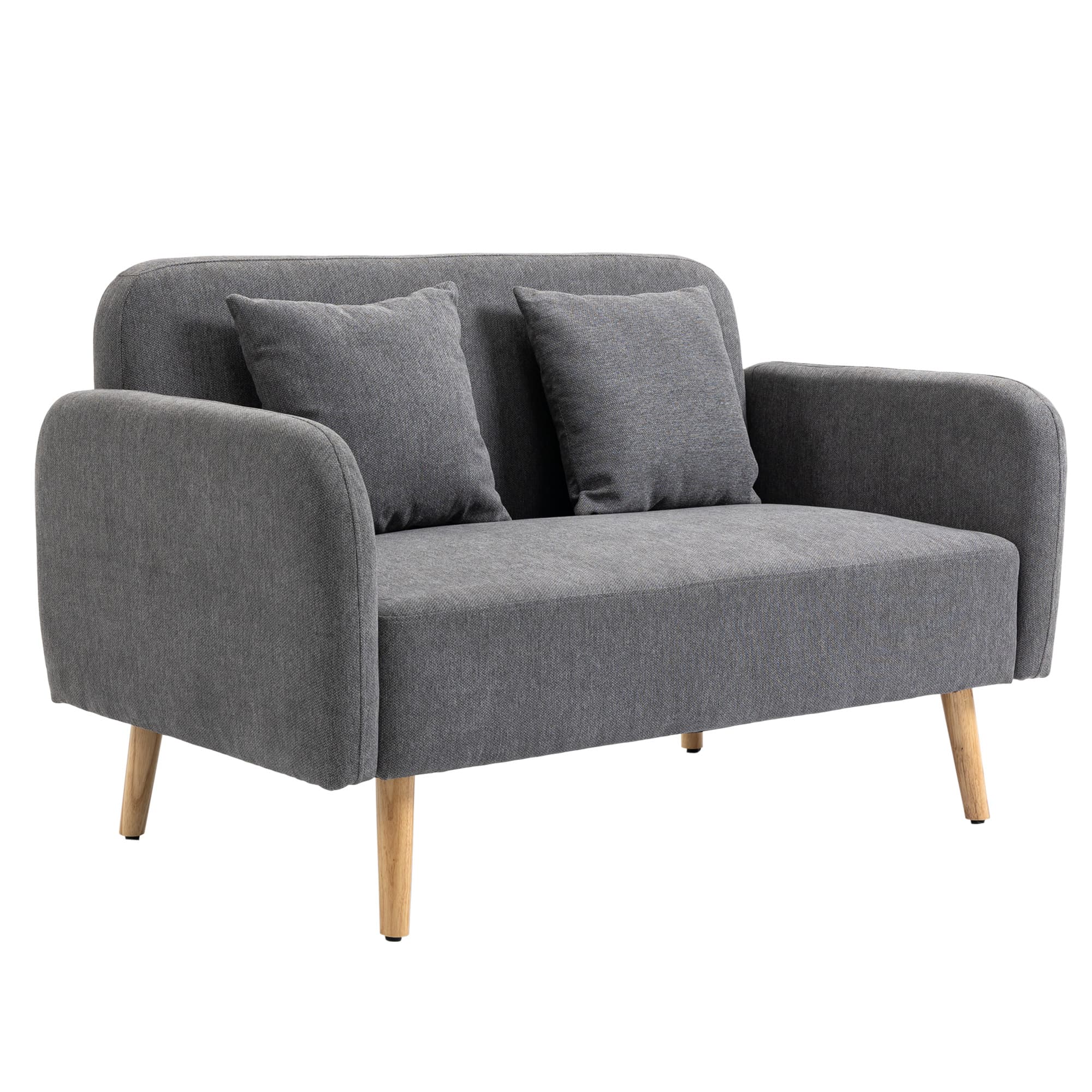 HOMCOM Canapé 2 Places, Canapé avec 2 Coussins, Canapé Double Rembourré, Canapé avec Revêtement en Velours, 130x70x80cm, Gris