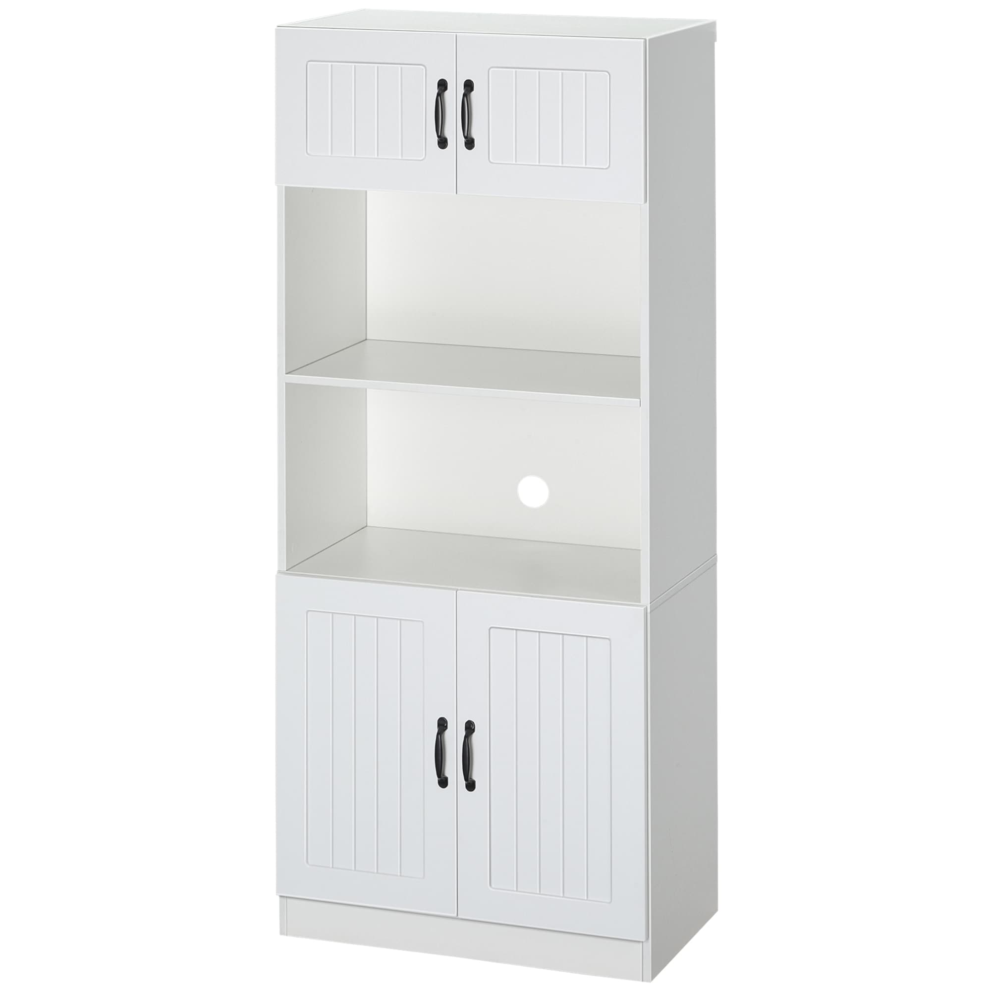 HOMCOM Armoire de cuisine Buffet de cuisine Armoire haute, style campagnard, 2 armoires, 2 étagères, 70 cm x 40 cm x 170 cm Blanc + Noir