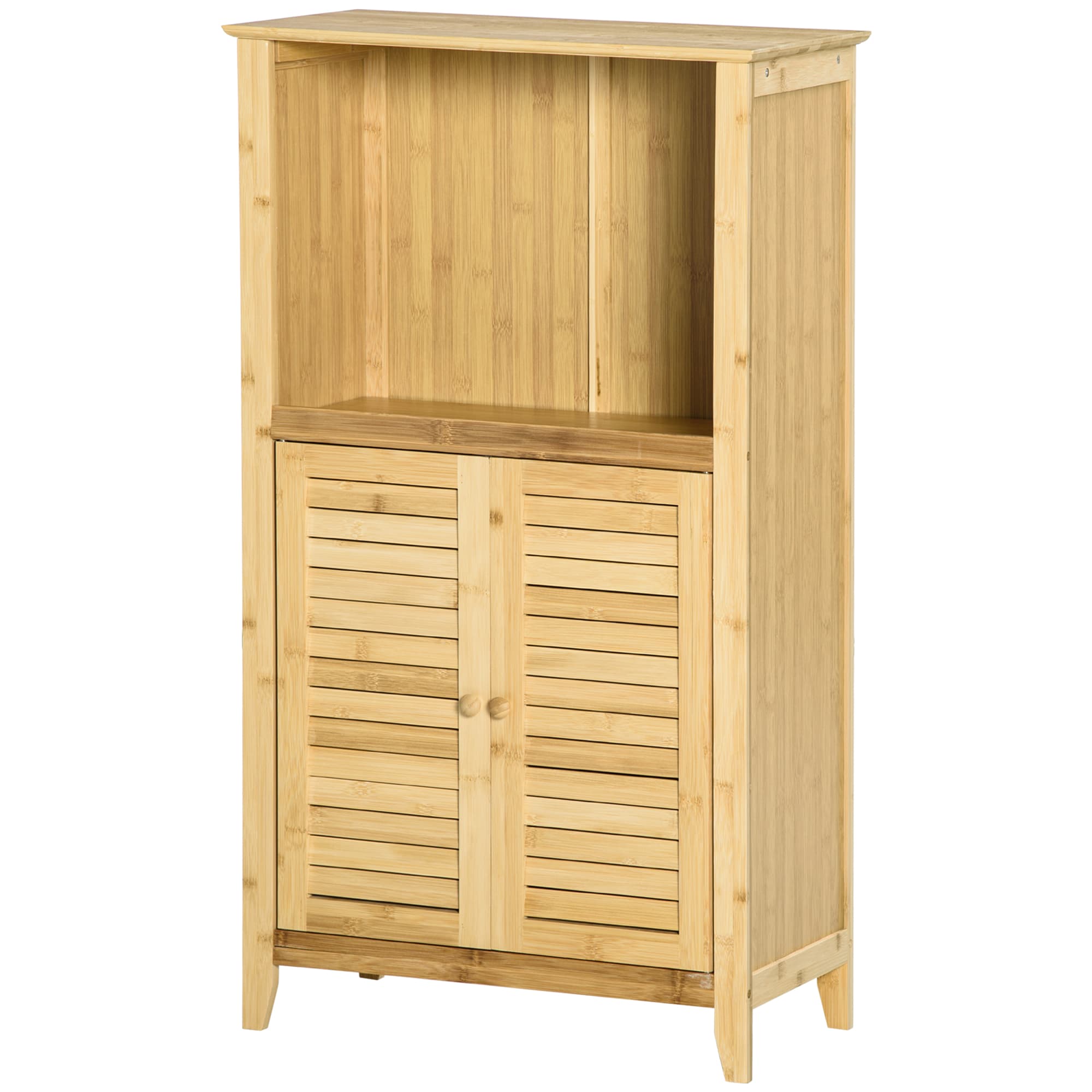 HOMCOM Armoire de Salle de Bain avec Étagère ouverte, Étagère de Rangement pour Salle de Bain, Étagère sur Pied, en Bambou, Naturel, 50 x 25,5 x 92 cm