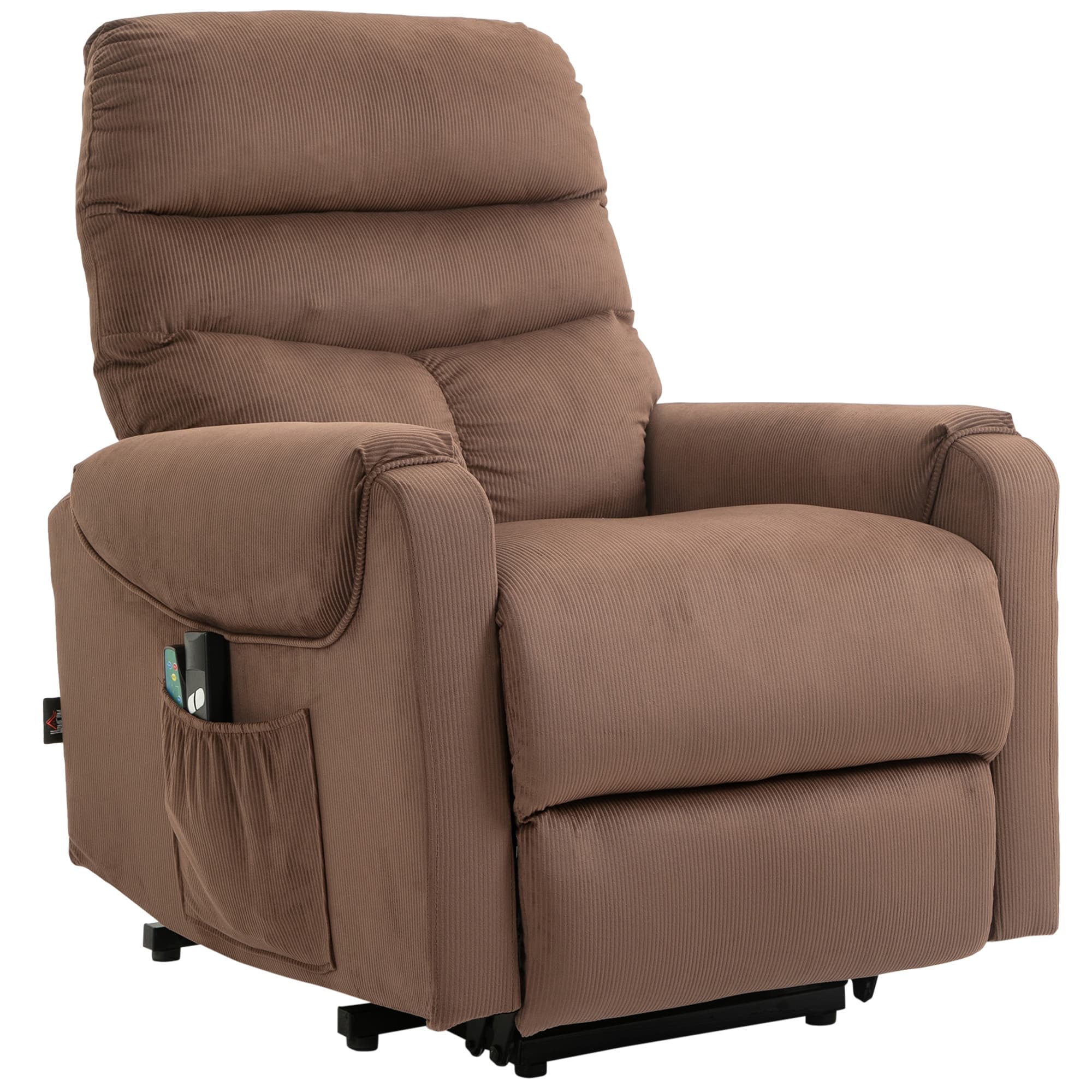 HOMCOM Fauteuil de télévision massant Fauteuil à assistance électrique Télécommande Chauffage en tissu en polyester et métal marron 79x97x103cm
