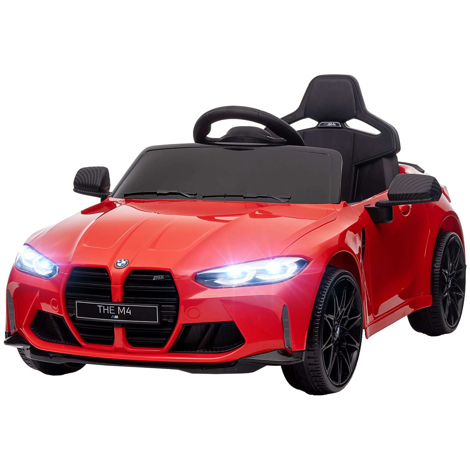 AIYAPLAY Voiture Électrique pour Enfants BMW M4, Son & Lumière, 3-5 km/h, incl. Télécommande, pour 3-5 Ans, Rouge