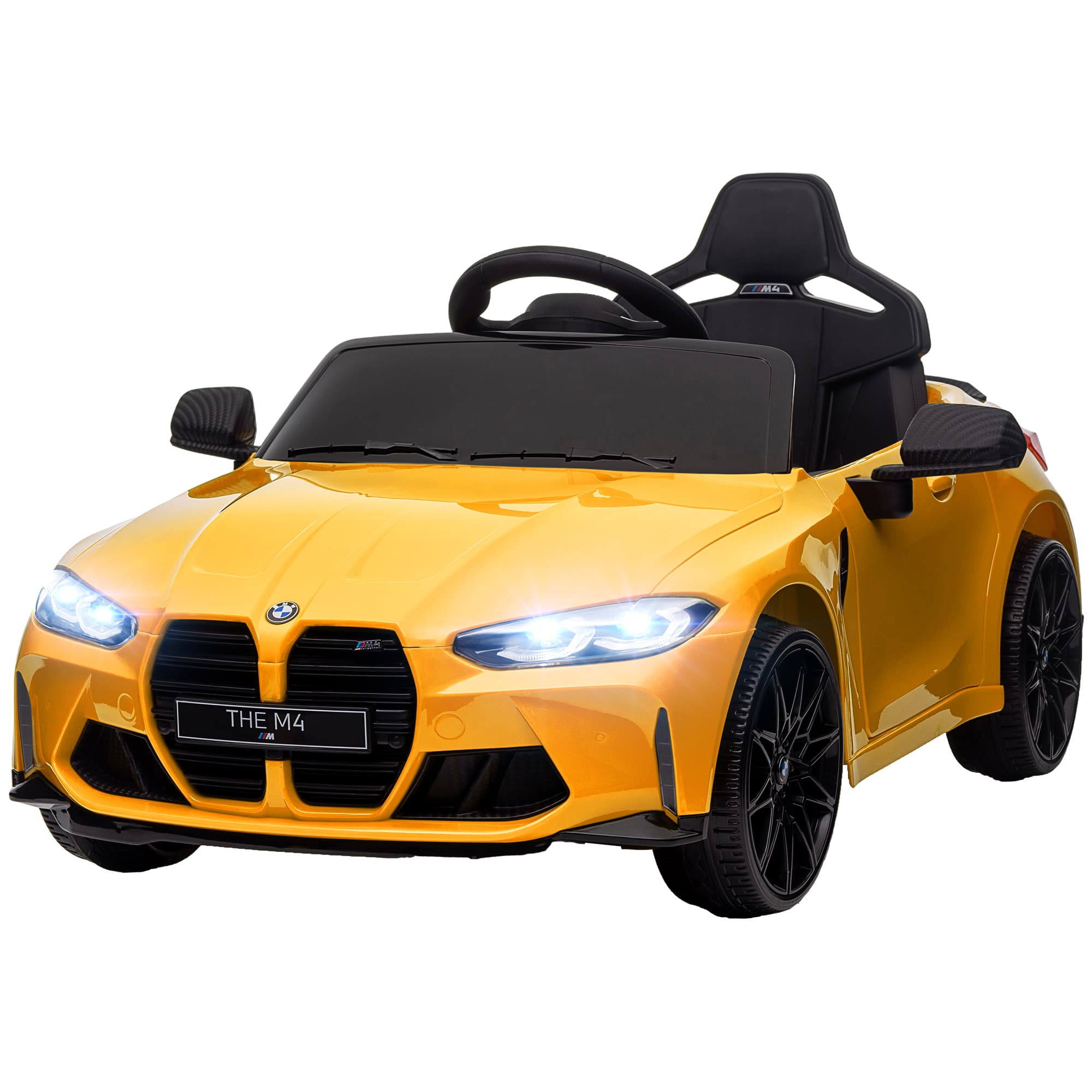AIYAPLAY Voiture Électrique pour Enfants BMW M4, Sons & Lumières, 3-5 km/h, incl. Télécommande, pour 3-5 Ans, Jaune