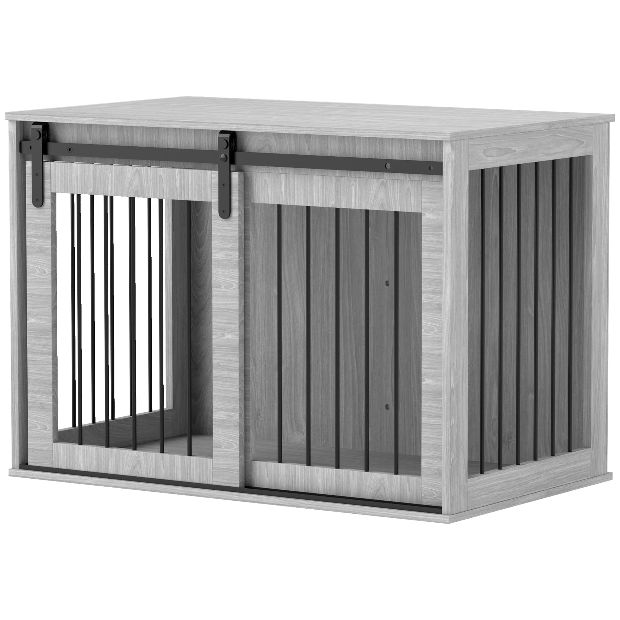 PawHut Cage pour Chien avec Porte Coulissante, Ventilation, Panneaux de Particules et Acier, 98 x 58 x 61 cm, Gris