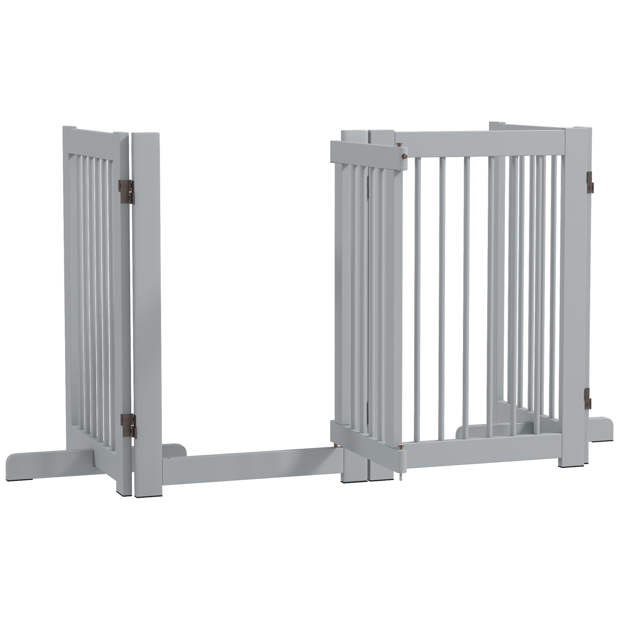 PawHut Barrière pour Chiens Autoportante, 4 Panneaux, en Pin, Flexible, 204L x 36B x 75H cm, Gris Clair