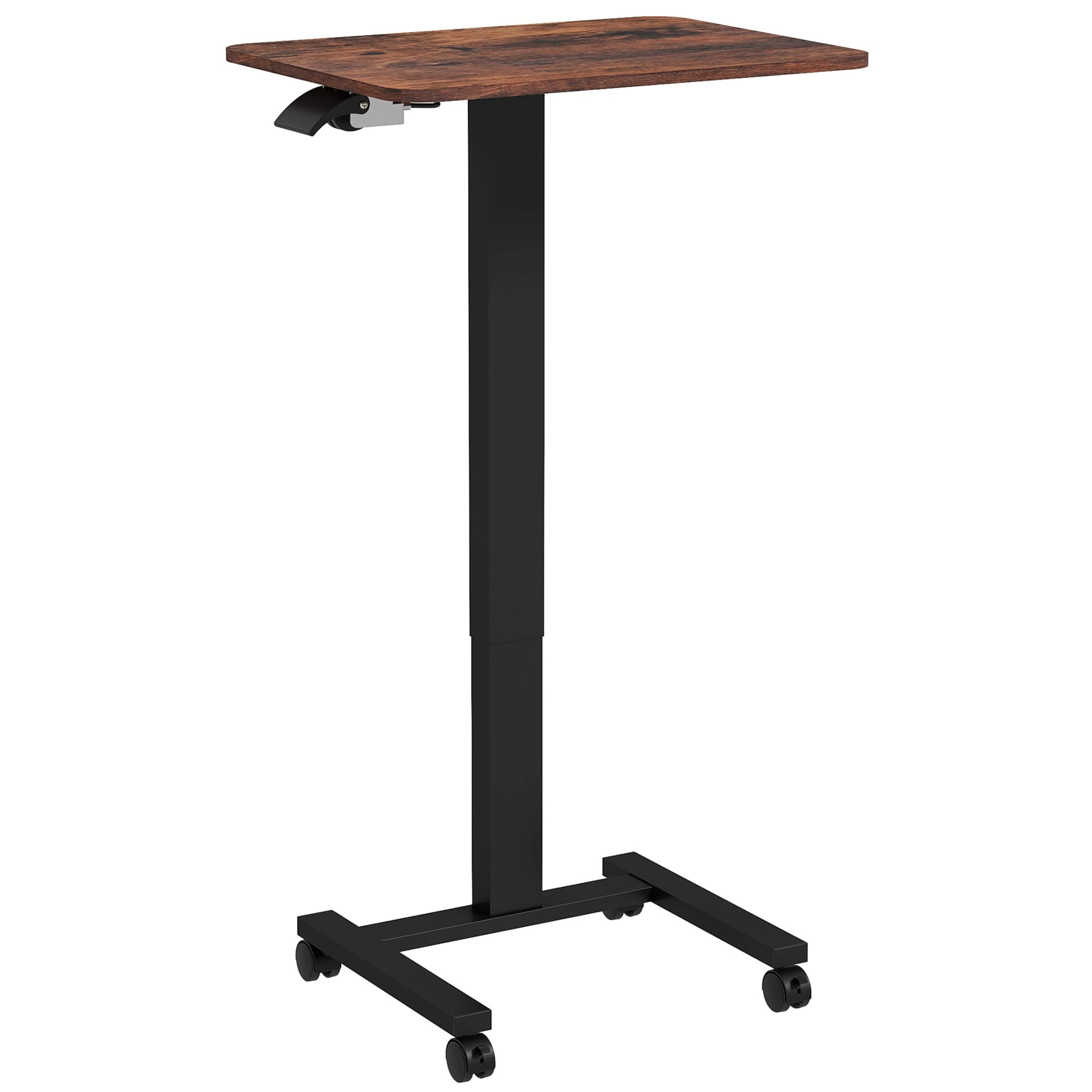 Vinsetto Bureau Debout Table de Travail, Tablette pour Ordinateur Portable, Réglable en Hauteur, 4 Roulettes, 65 cm x 48 cm x 108 cm, Marron + Noir