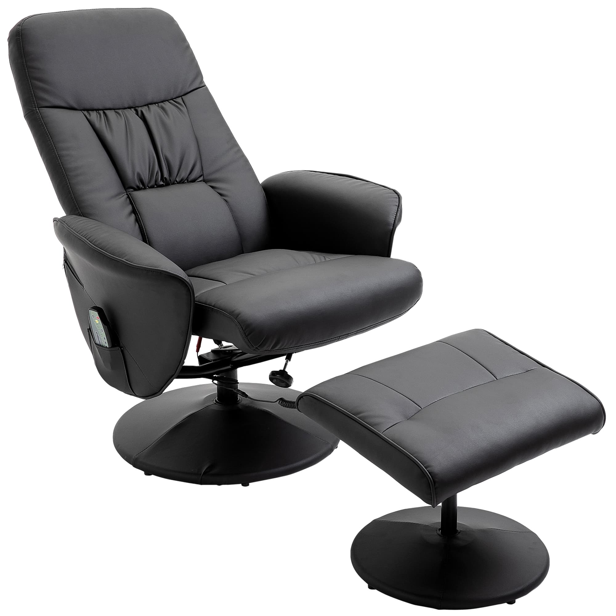 HOMCOM Relaxsessel avec repose-pieds, fauteuil de massage électrique avec fonction de relaxation, 10 points de massage, fauteuil TV pivotant avec poche latérale, télécommande, similicuir, noir