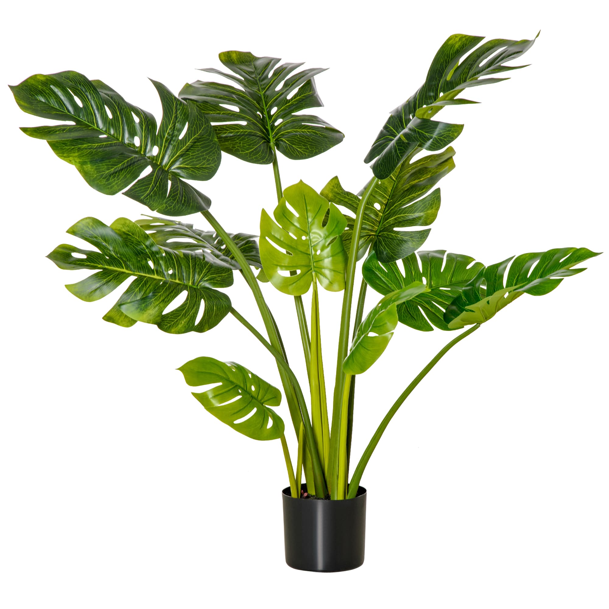 HOMCOM plantes artificielles 110 cm Monstera artificielles en pot Plante décorative d'intérieur Arbre artificiel Plante de décoration de bureau Pot en plastique pour l'intérieur et l'extérieur