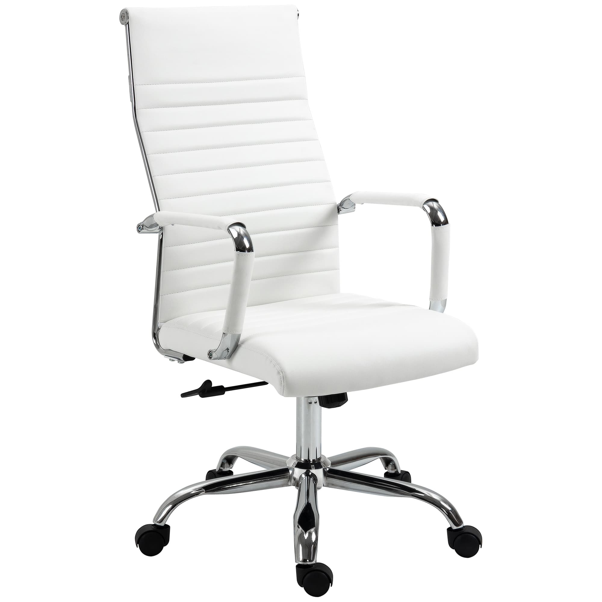 Vinsetto Chaise de bureau ergonomique Fauteuil de direction avec fonction bascule Chaise de bureau pivotante rembourrée en cuir synthétique Mousse Blanc 54 x 62 x 104-114 cm