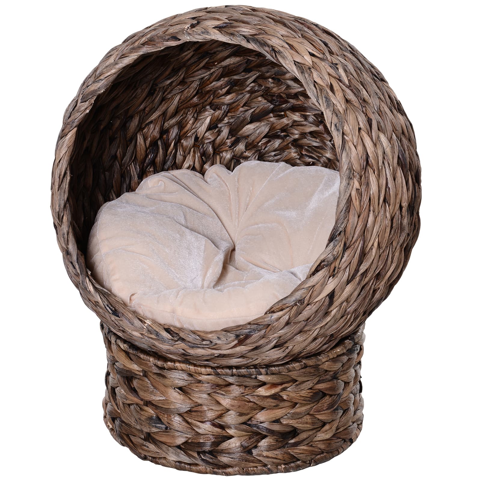 PawHut Panier pour Chat en Jonc de Mer avec Coussin, Lit pour Chat, Lit pour Animaux de Compagnie, 50 cm x 42 cm x 60 cm, Marron + Beige