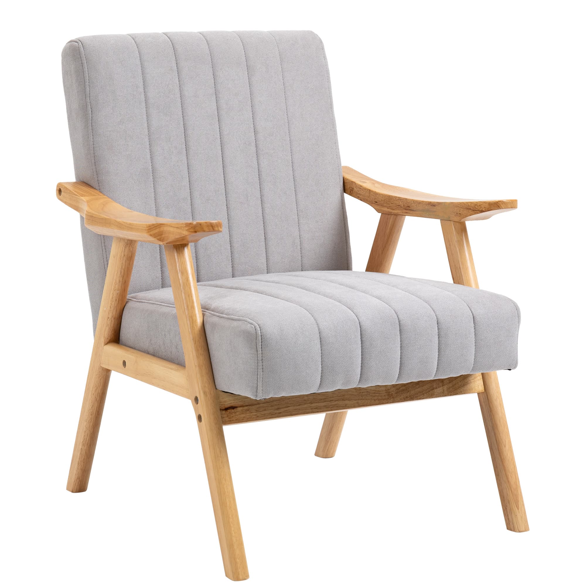 HOMCOM Fauteuil au Design Scandinave, Velours, Bois Massif ; 68 cm x 74 cm x 82 cm, Nature + Gris
