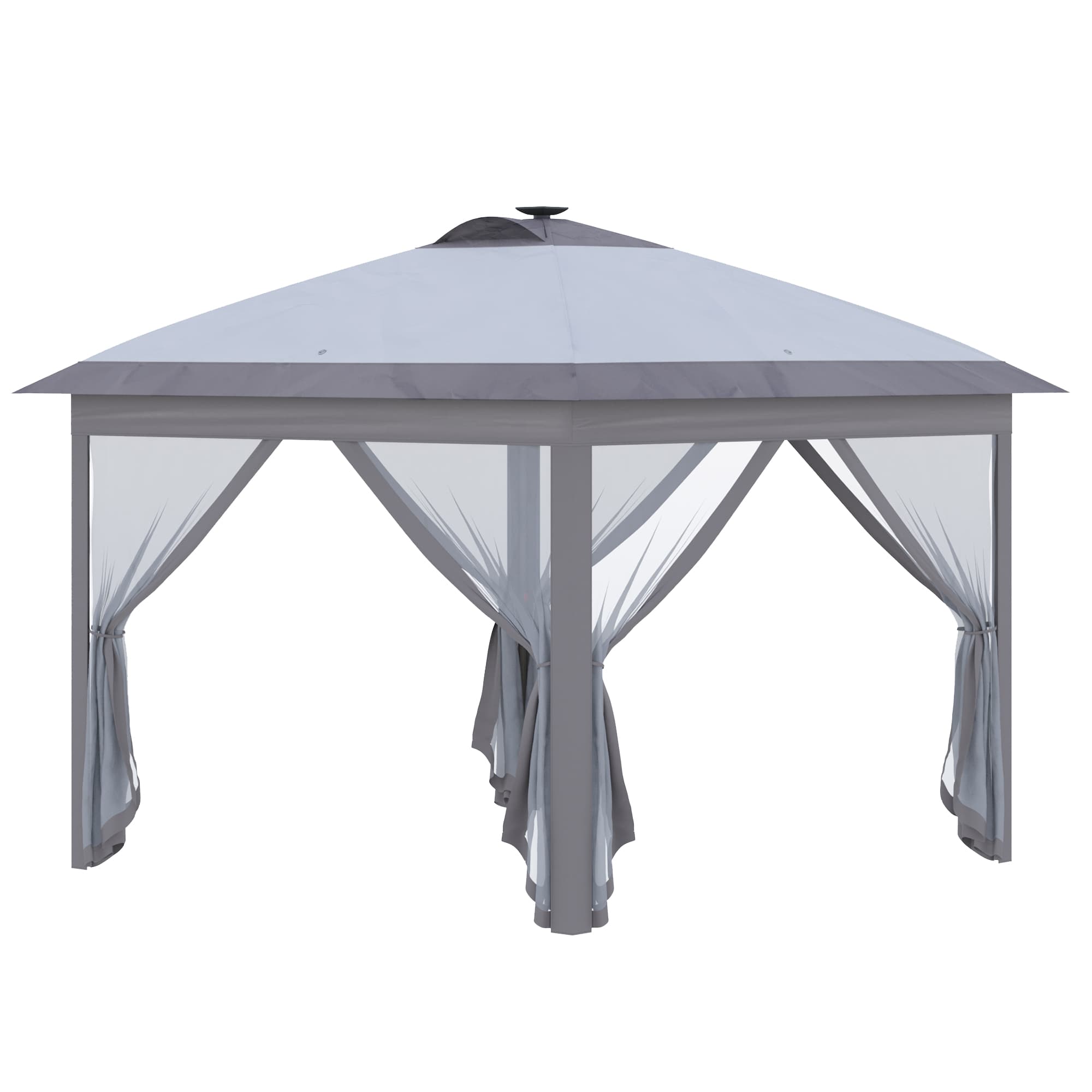 Outsunny Pavillon pliant 3,3 x 3,3 m avec éclairage LED, rideaux en mesh, sac de transport, Gris