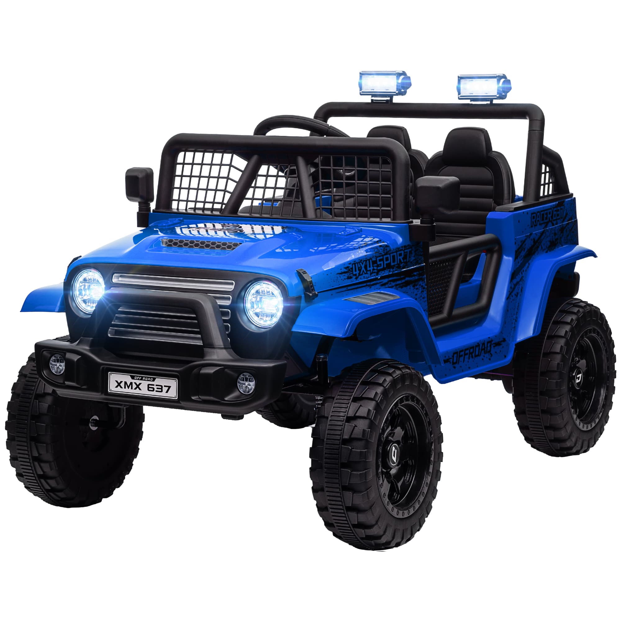 AIYAPLAY Voiture électrique pour enfants avec suspension en douceur, télécommandée, lumières LED, klaxon, moteurs 12V, en plastique et métal, Bleu