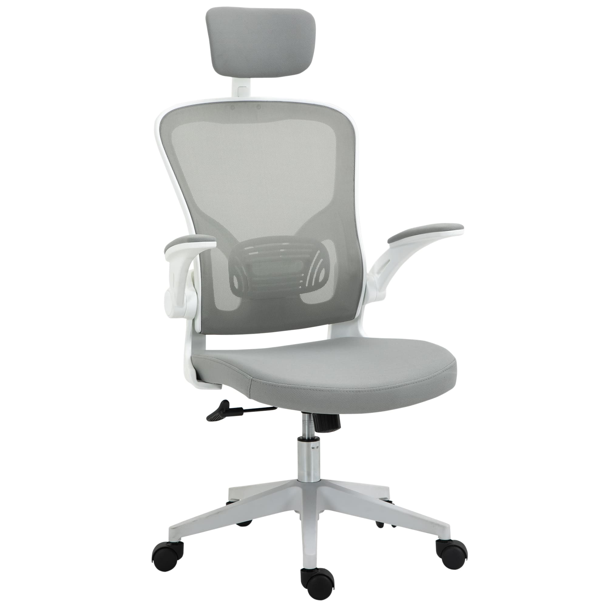 Vinsetto Chaise de Bureau Ergonomique avec Fonction Bascule Dossier Haut Support Lombaire Têtière Accoudoirs Relevables pour Home-Office Gris 65 x 64 x 114-122 cm