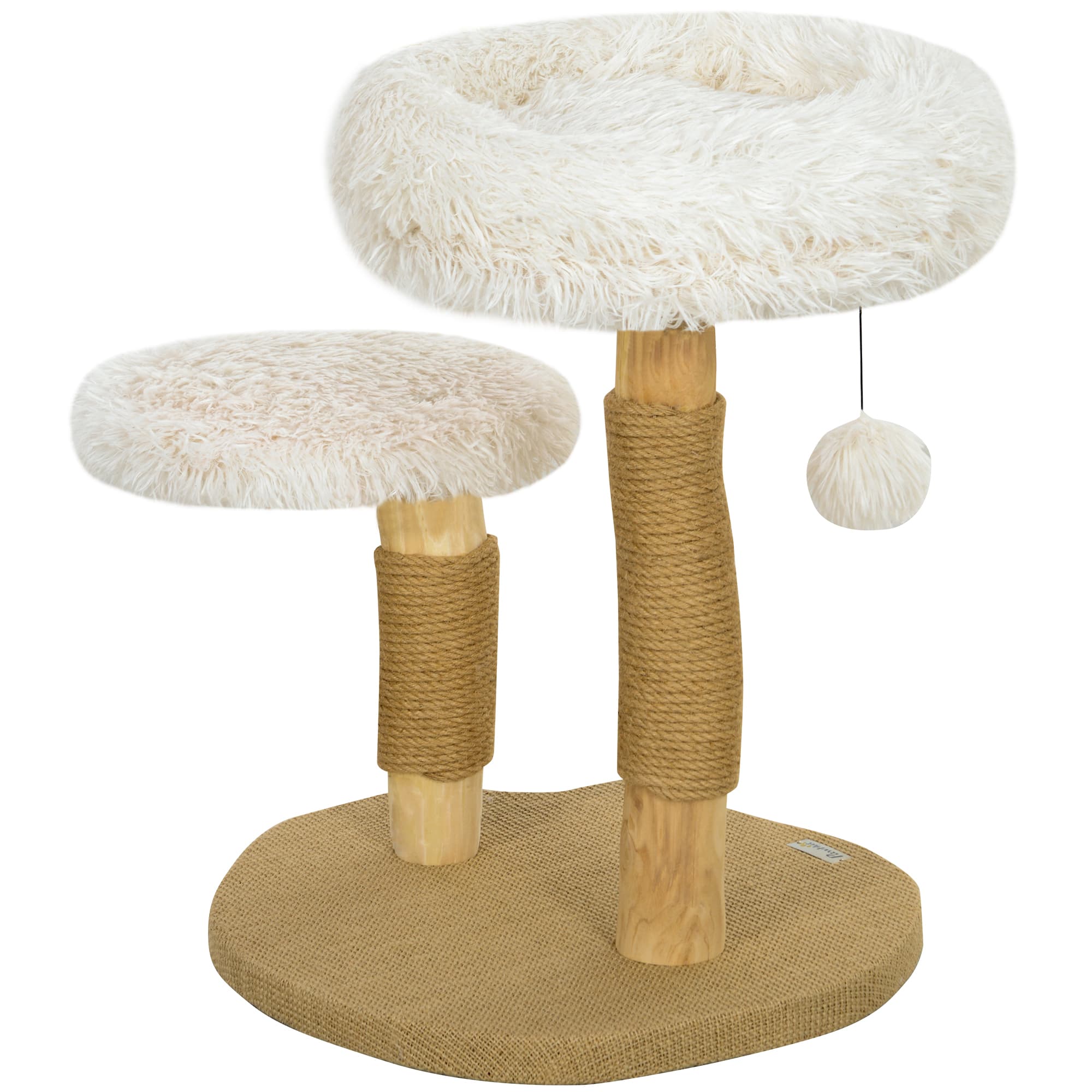 PawHut Arbre à chat de 61,5 cm avec lit pour chat, poteau à gratter, plateforme de saut, balle à jouer, pour chats jusqu'à 5 kg, Blanc