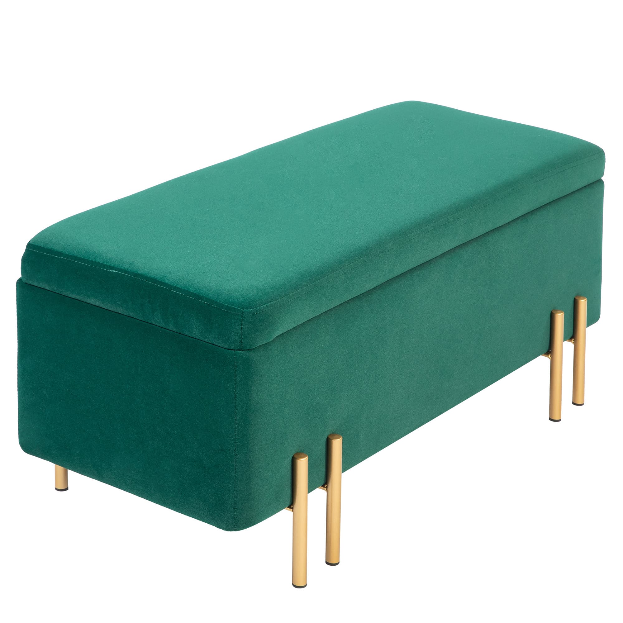 HOMCOM Banquette, Banquette rembourrée avec espace de rangement, Métal, Bois de caoutchouc, Mousse, 100 x 40 x 42 cm, Vert
