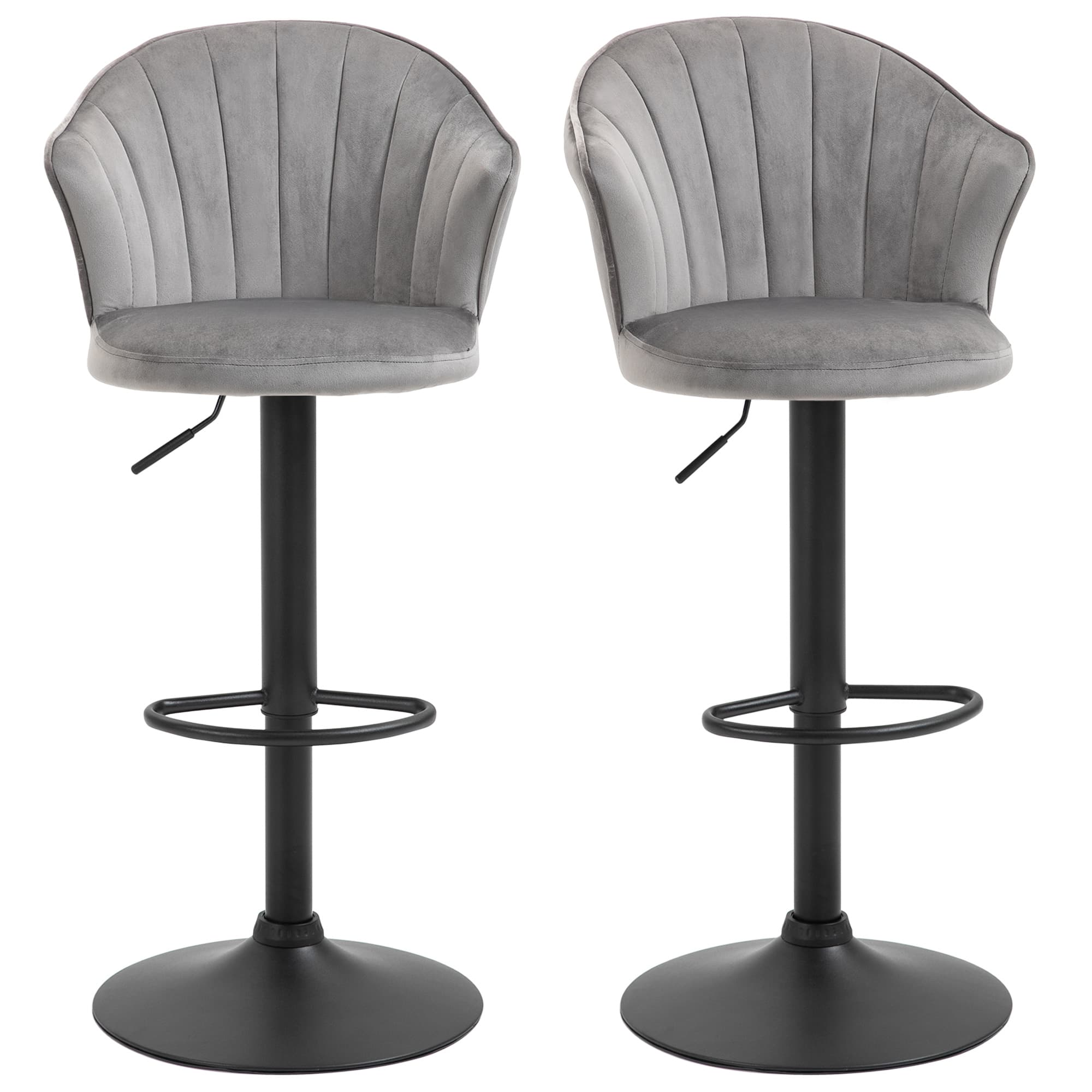 HOMCOM Lot de 2 tabourets de bar pivotants avec dossier en velours Touch Bistro réglable en hauteur tabouret de comptoir Gris 54x56x91-111cm