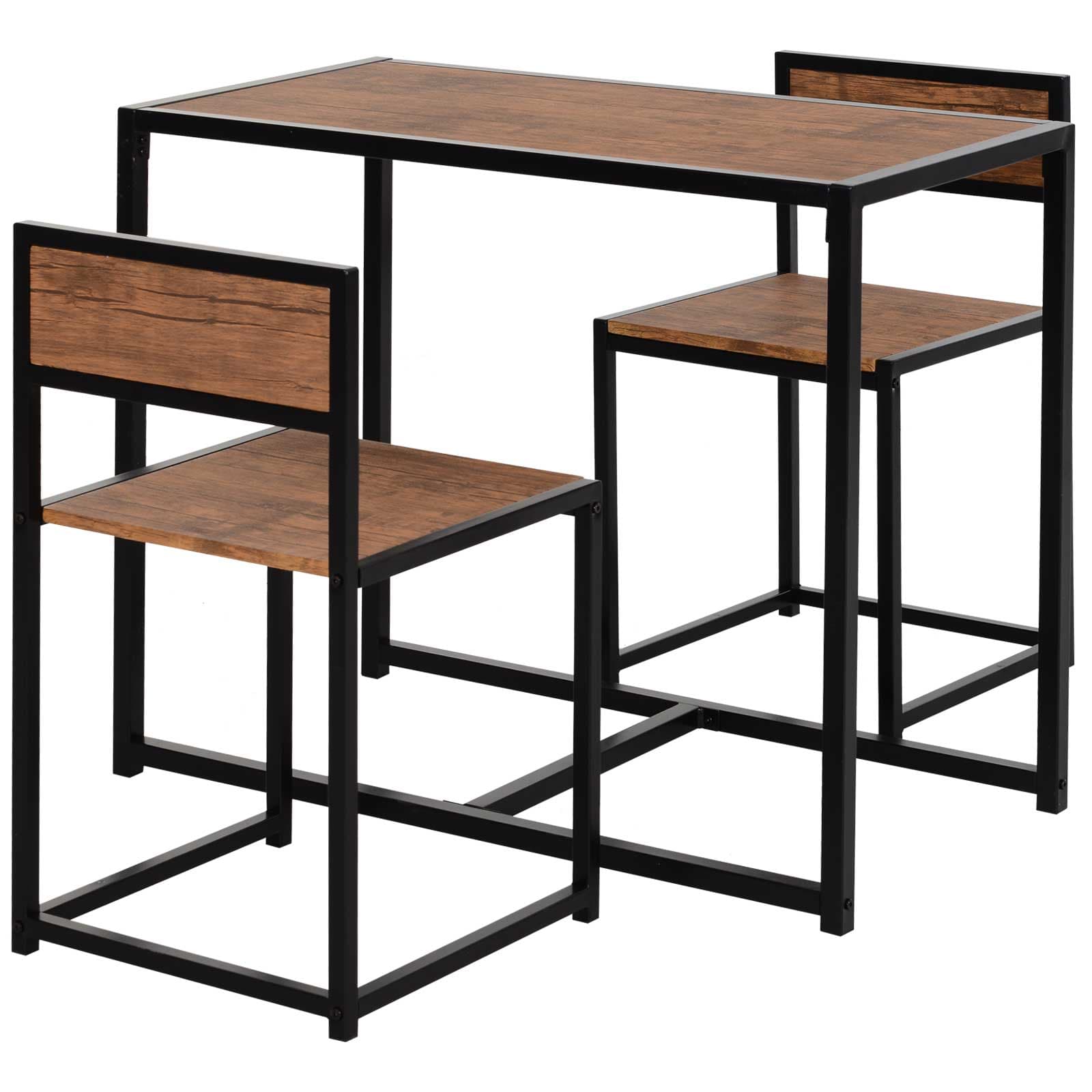HOMCOM Ensemble de table haute 3 pièces Ensemble de bar 3 pièces, 2 chaises, 1 table, 90 cm x 47 cm x 76 cm, Marron + Noir