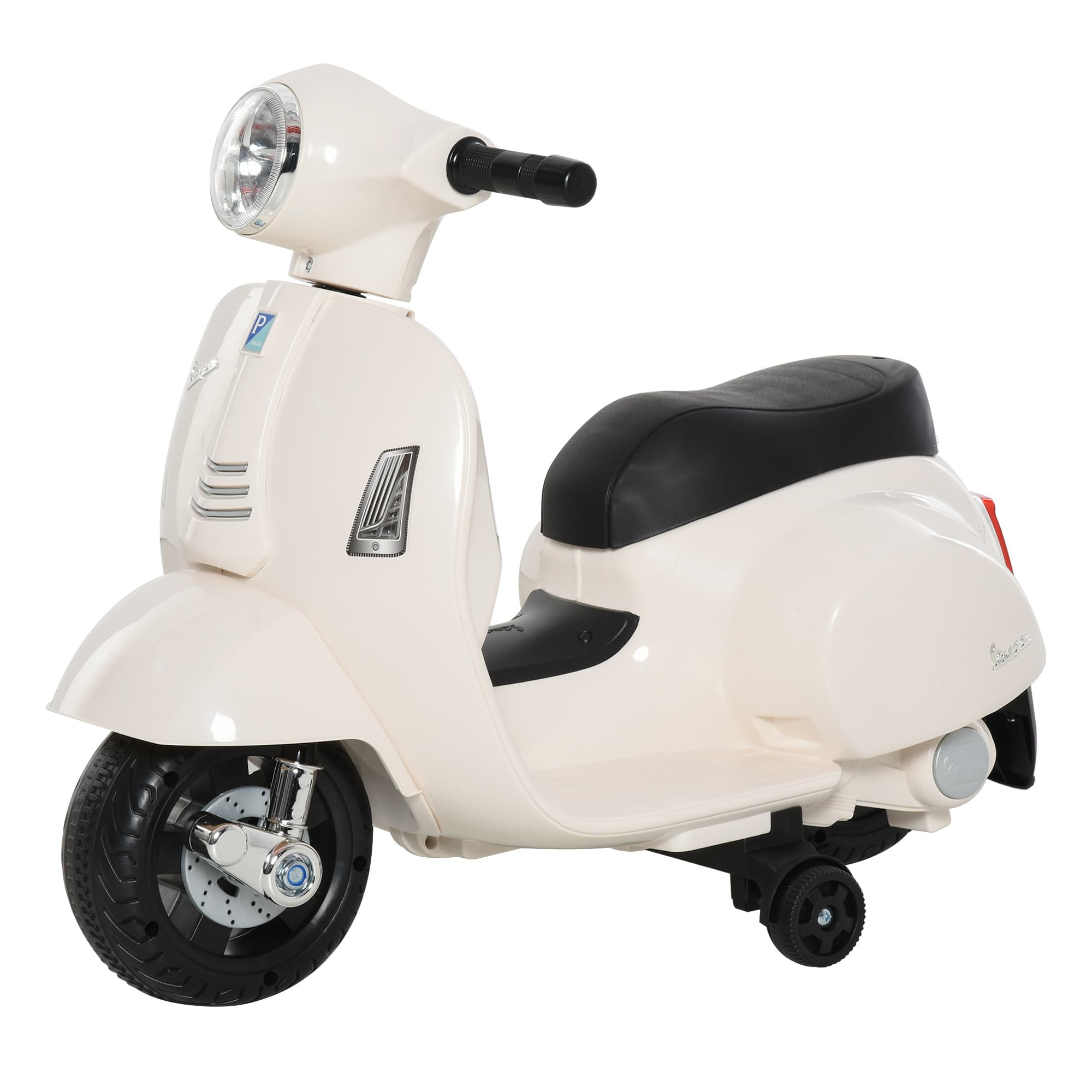 HOMCOM VESPA Moto Électrique pour Enfants Véhicule Électrique 18-36 Mois 3 km/h LED Son Plastique Métal Blanc 66,5 x 38 x 52 cm