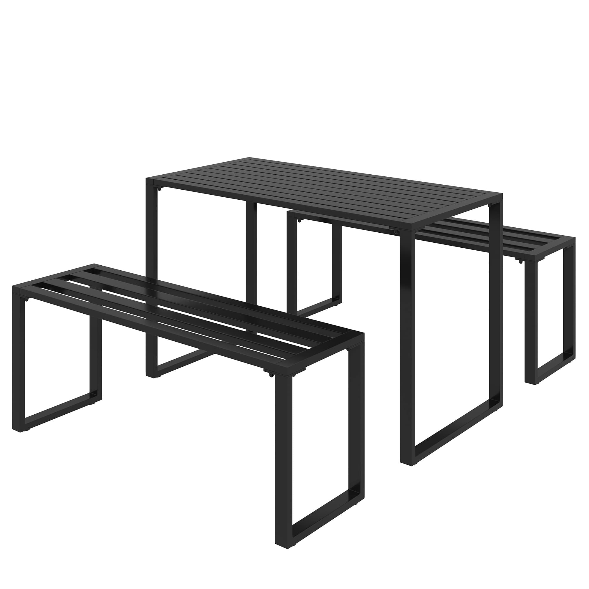 Outsunny Ensemble de jardin pour 4 personnes, 1 table & 2 bancs, en métal, noir