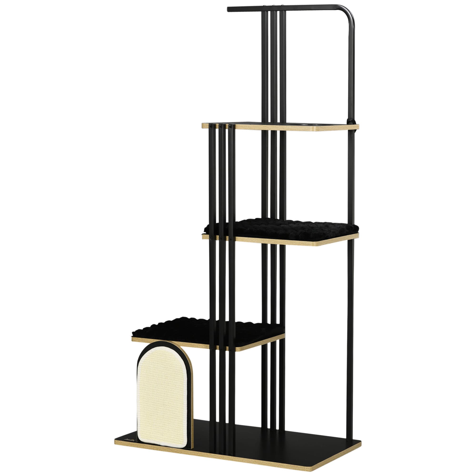 PawHut Arbre à chat, Design industriel, 3 Plateformes, 2 Coussins de repos, Griffoir, Structure en acier, noir, 85 x 48 x 170 cm
