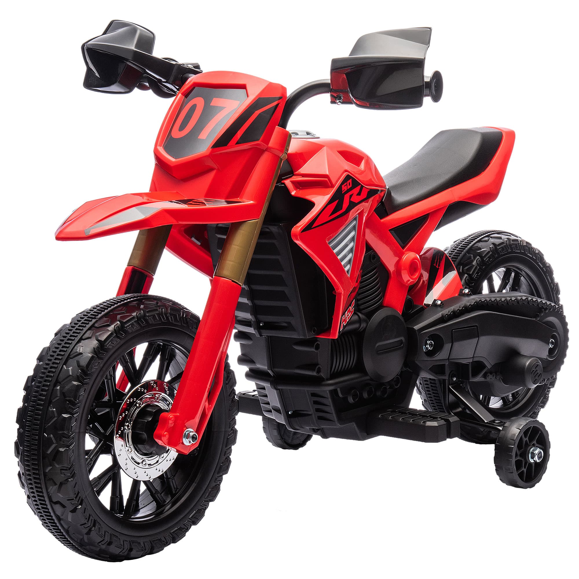 AIYAPLAY Moto électrique pour enfants, alimentée par batterie 6V, roues de support, klaxon, bruit de démarrage, 3-8 ans, rouge