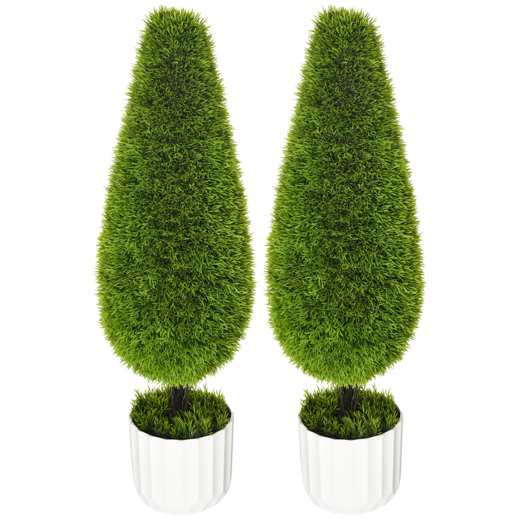 HOMCOM Ensemble de 2 Plantes Artificielles avec Pot et Mousse Artificielle; Cyprès Artificiel, Blanc + Vert