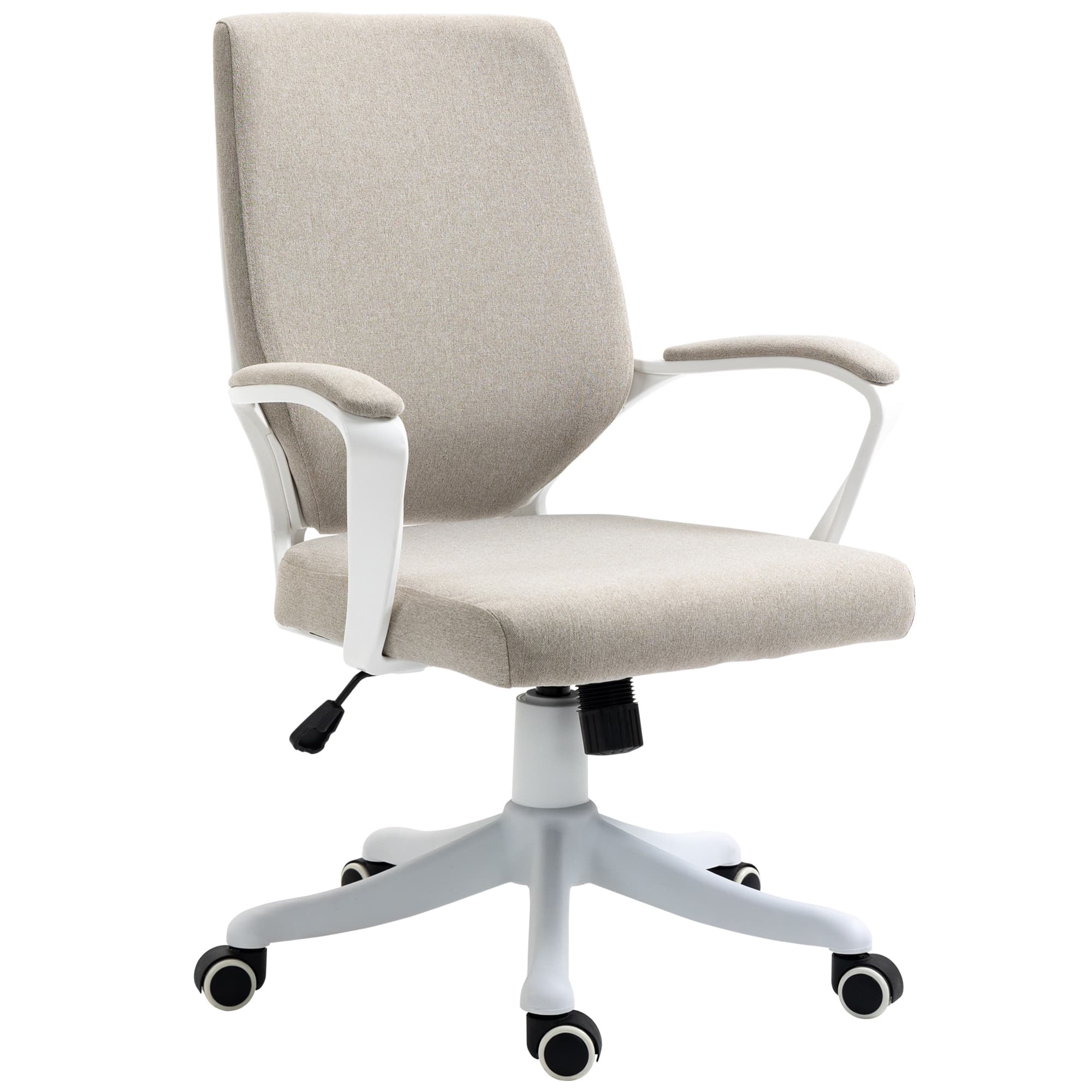 Chaise de bureau Vinsetto avec fonction bascule dossier réglable hauteur épaissement rembourré ergonomique 360°-Roues en polyester, nylon, PP Beige+Blanc 62x69x92-100 cm