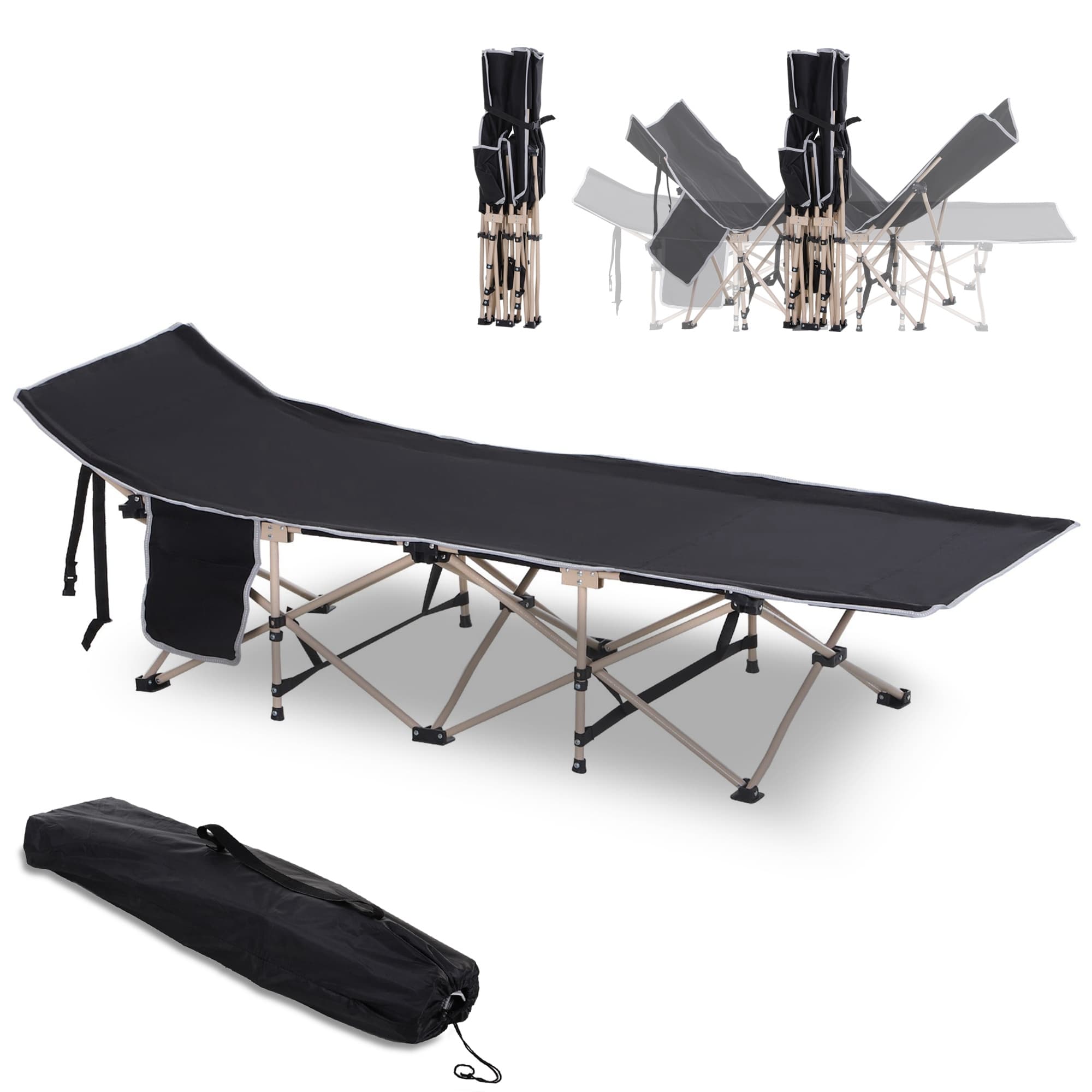 Outsunny Lit de camp, Lit de camping, pliable, résistant aux intempéries, incl. sac de transport, 190 x 68 x 52 cm, Noir