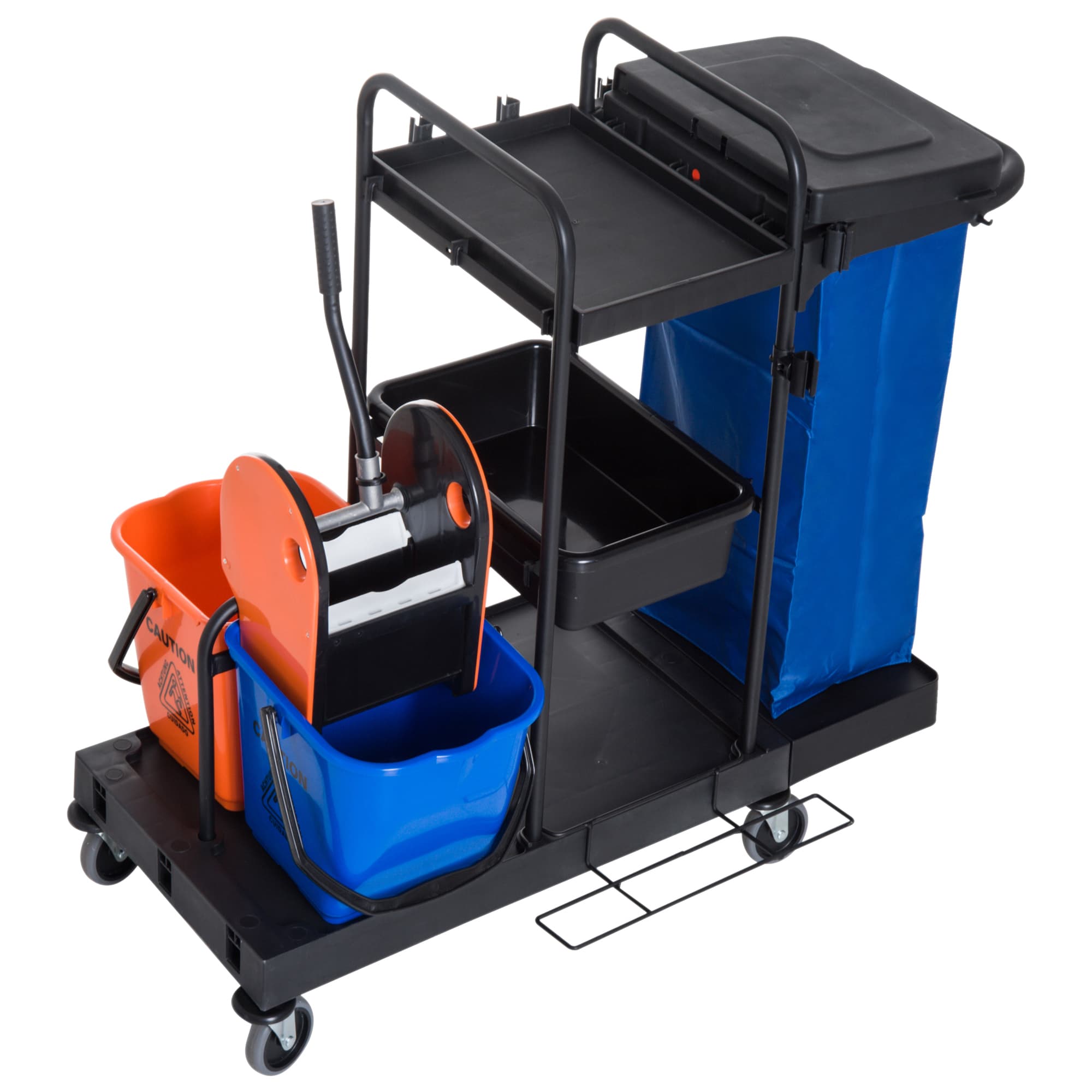 HOMCOM Chariot de Nettoyage Systemwagen avec 4 Roues Pivotantes Noir+Bleu+Orange 111 × 63,3 × 103 cm