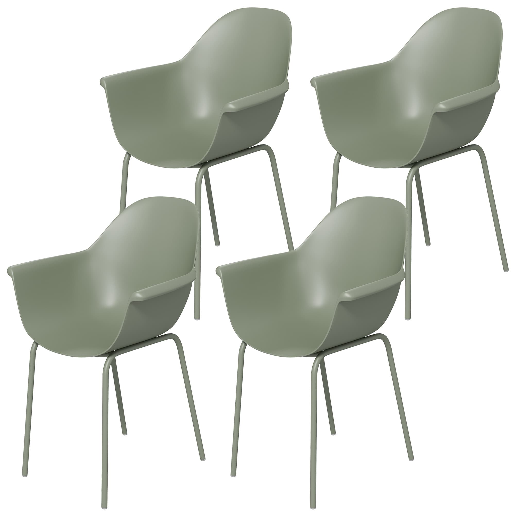Outsunny Ensemble de 4 chaises de jardin, avec dossier haut/accoudoirs, résistant aux intempéries, jusqu'à 120 kg, plastique/métal, Vert