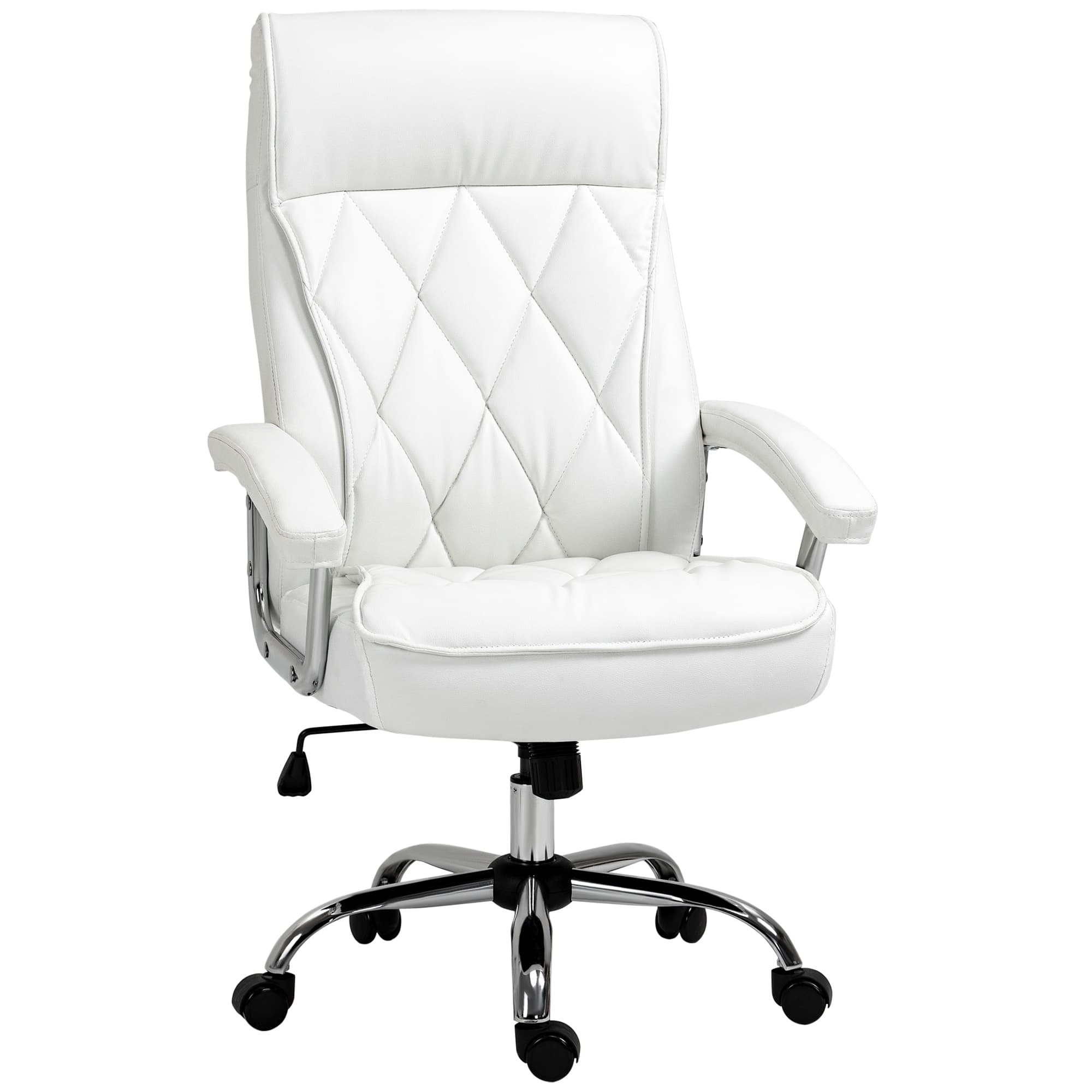 Vinsetto Chaise de Bureau Pivotante Chaise de Direction Fauteuil de Bureau Ergonomique Inclinable Réglable Motif Losanges Similicuir Blanc 66x69x121cm