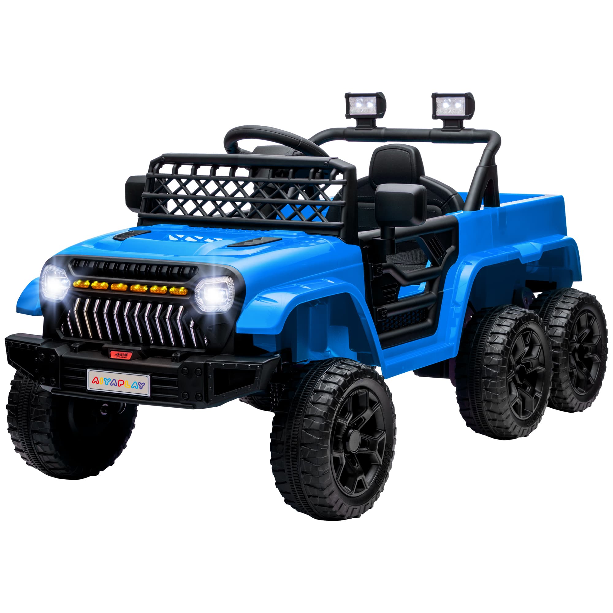 AIYAPLAY Voiture électrique pour enfants 12V, avec remorque, lumières LED, musique et klaxon, pour enfants de 3 à 8 ans, Bleu clair