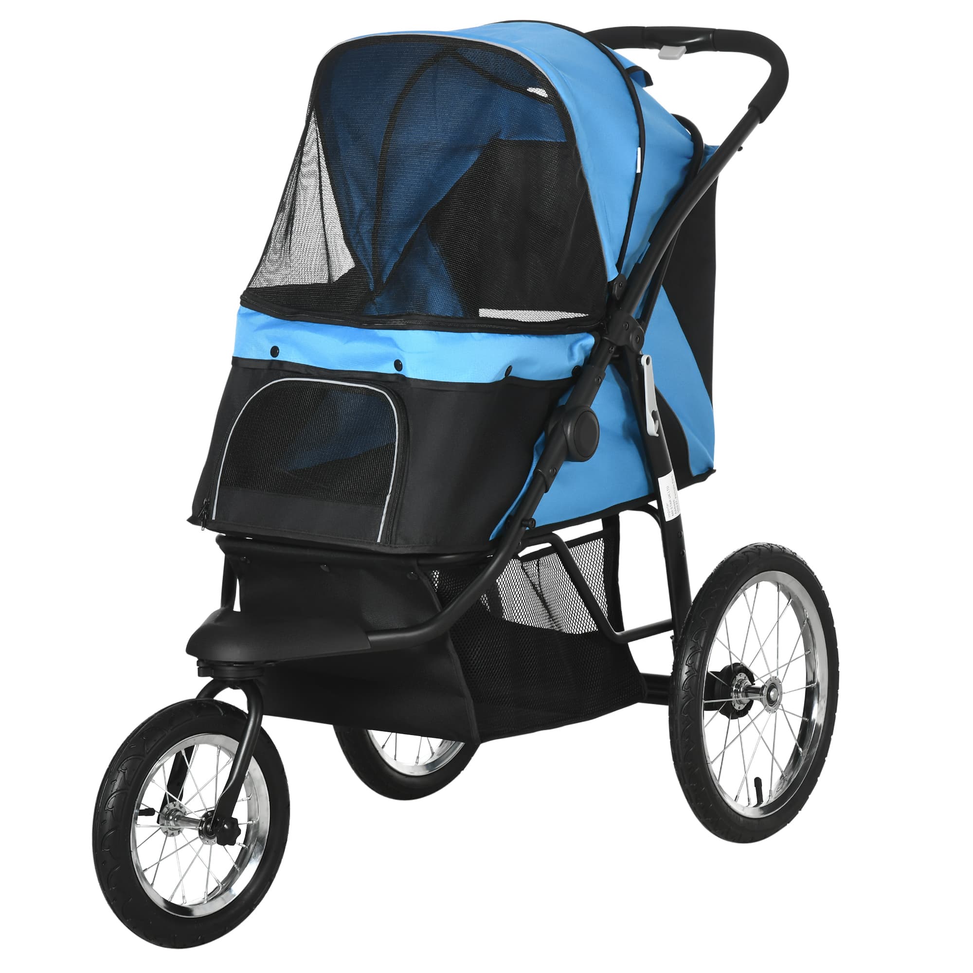 PawHut Poussette pour chien, pliable, Protection solaire, Fenêtre en filet, Panier de rangement, Bleu, 111 x 58 x 107 cm