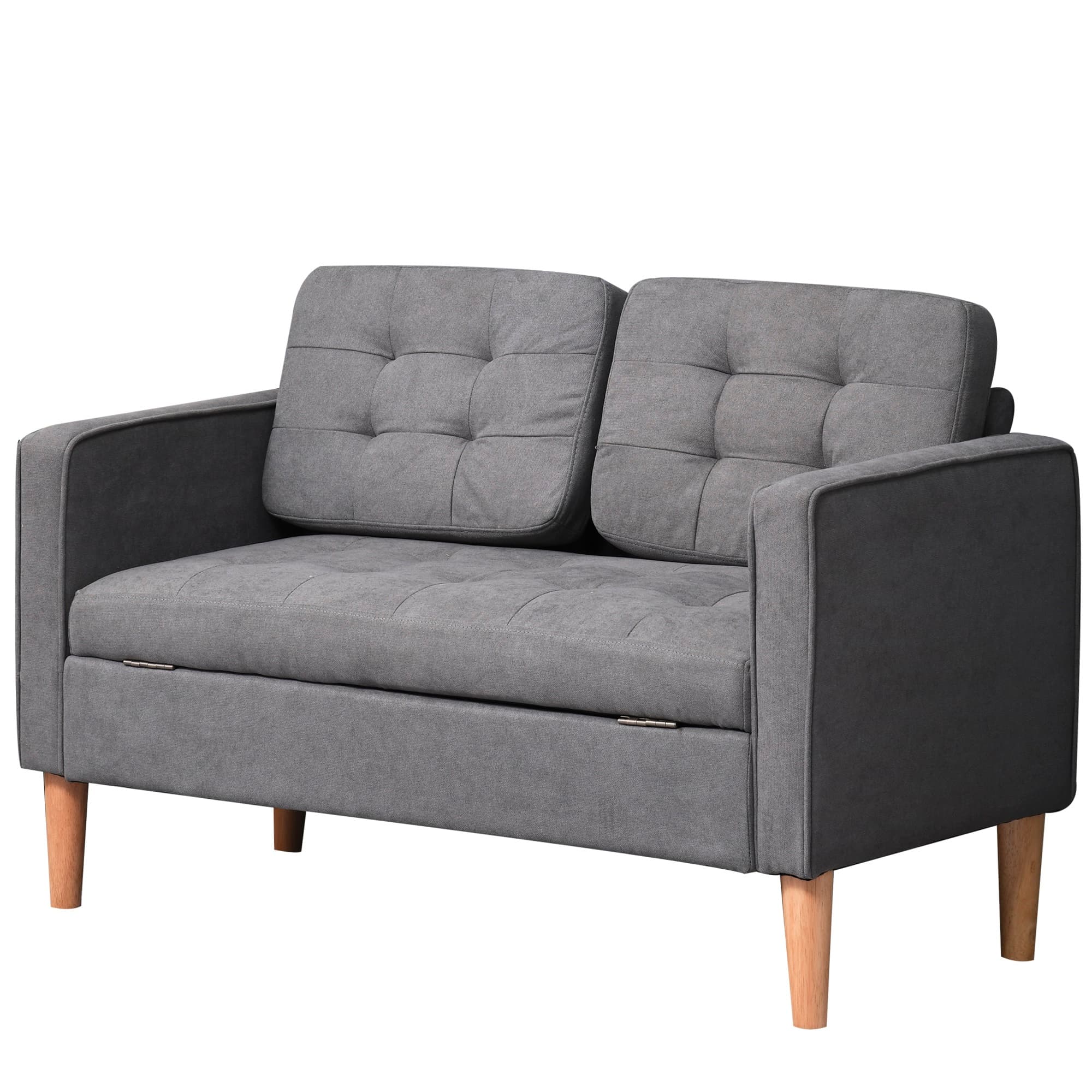 HOMCOM Canapé 2 Places, Canapé avec Rangement, Pieds en Bois, Canapé Rembourré en Imitation Velours pour Salon, Chambre à Coucher, 117x62x78cm, Gris