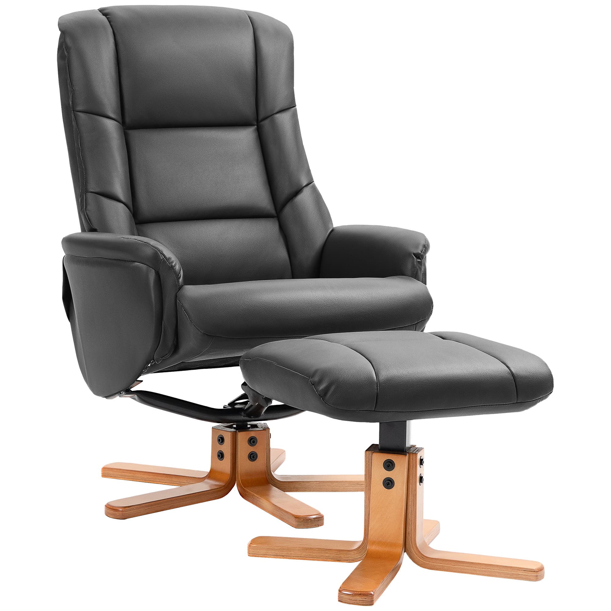 HOMCOM Fauteuil inclinable avec repose-pieds, fonction inclinable, revêtement en similicuir, jusqu'à 150 kg, 71 x 84 x 102 cm, Noir