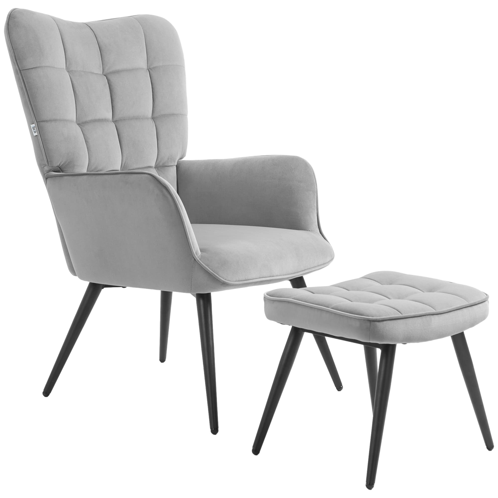 HOMCOM Fauteuil de relaxation avec repose-pieds, ensemble de 2 pièces, Gris