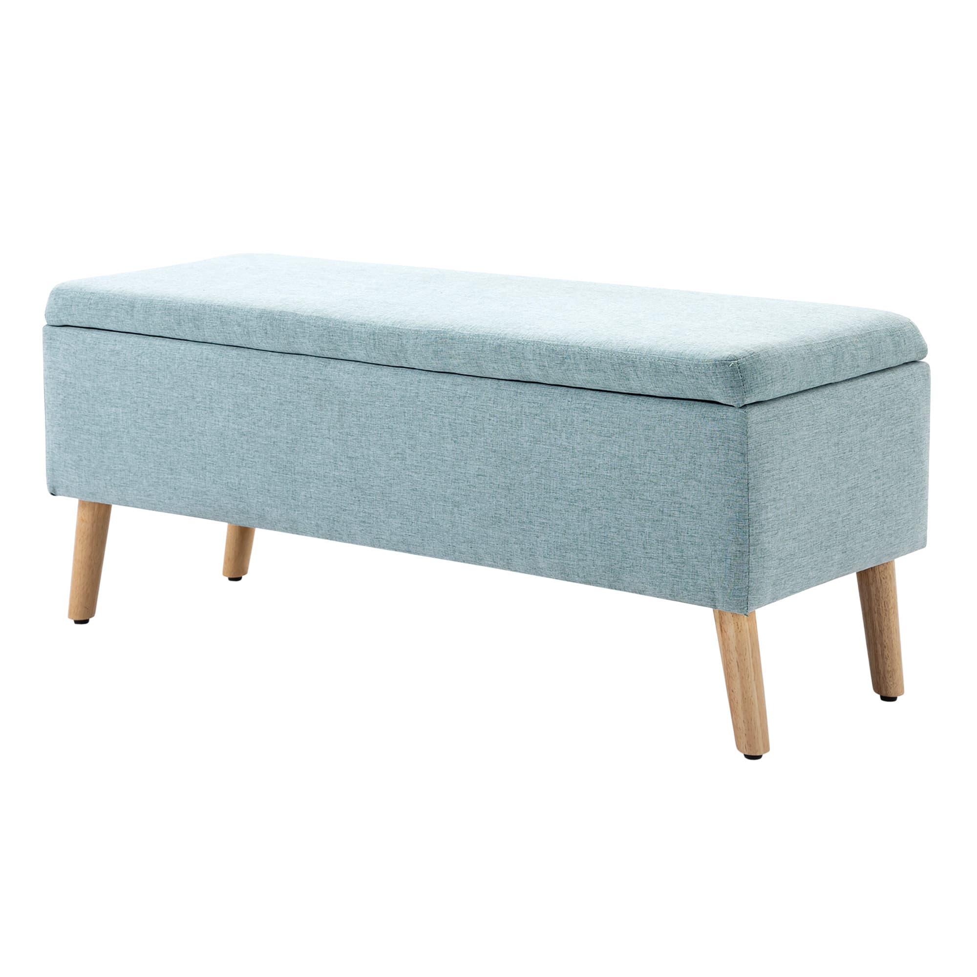 HOMCOM Banc rembourré avec espace de rangement, banc-lit avec revêtement en lin, bois de caoutchouc, vert clair 110x39x45cm